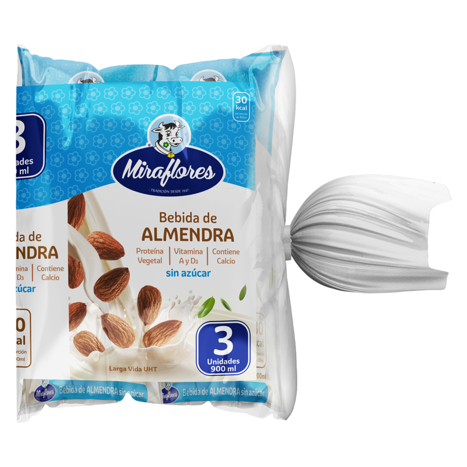 Bebida De Almendras Proteína Vegetal Sin Azúcar MIRAFLORES 3 X 900 Ml