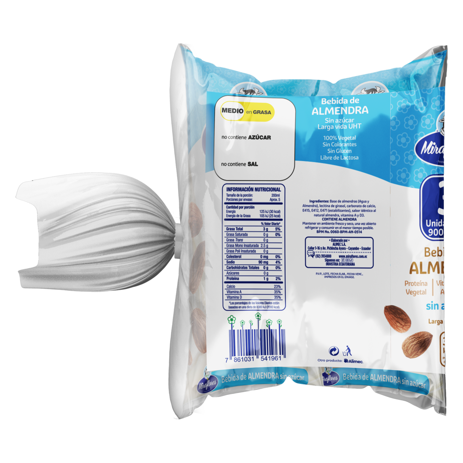 Bebida De Almendra Proteína Vegetal Sin Azúcar MIRAFLORES 3 X 900 Ml