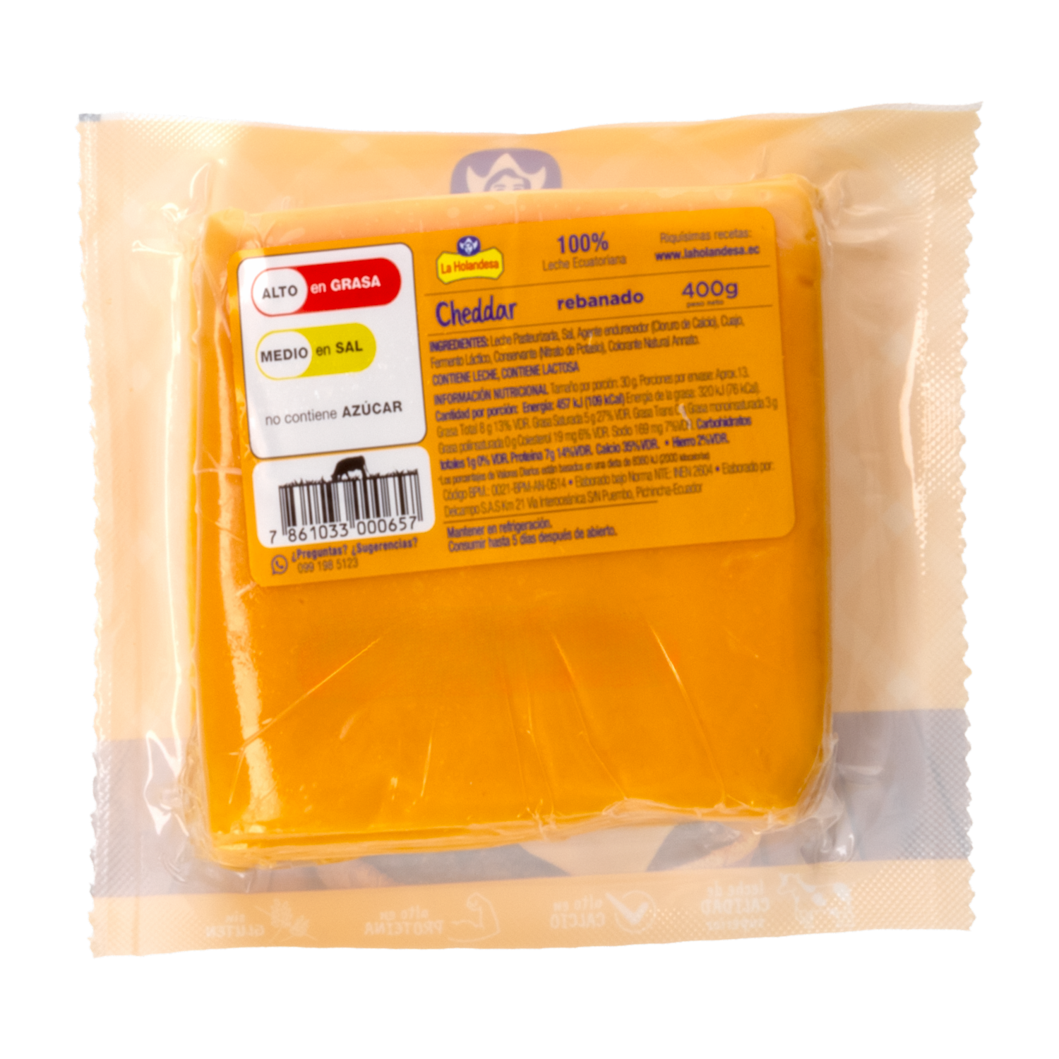 Queso Cheddar Rebanado LA HOLANDESA 400 G