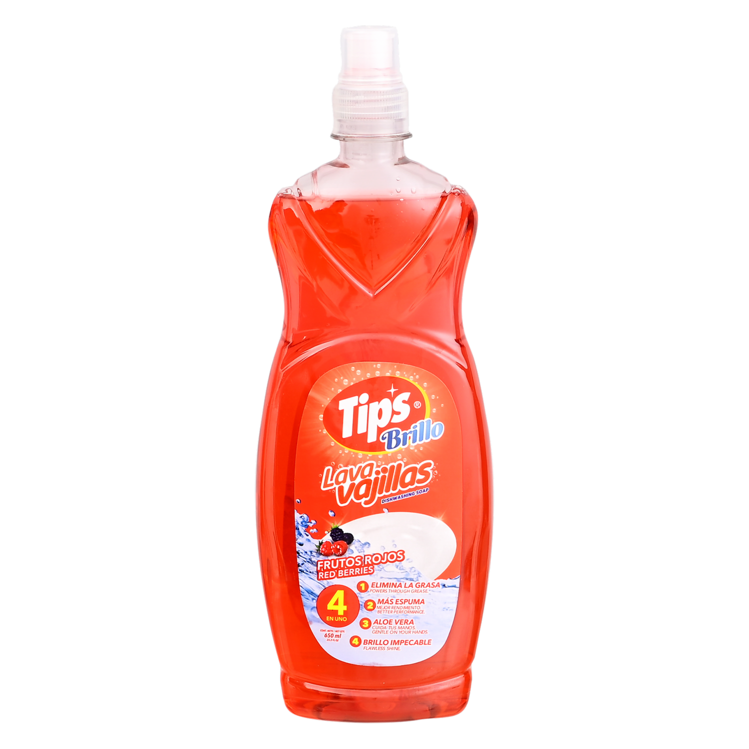 Lavavajillas Líquido Brillo Fragancia Futos Rojos 4 En 1 TIP’S 650 Ml