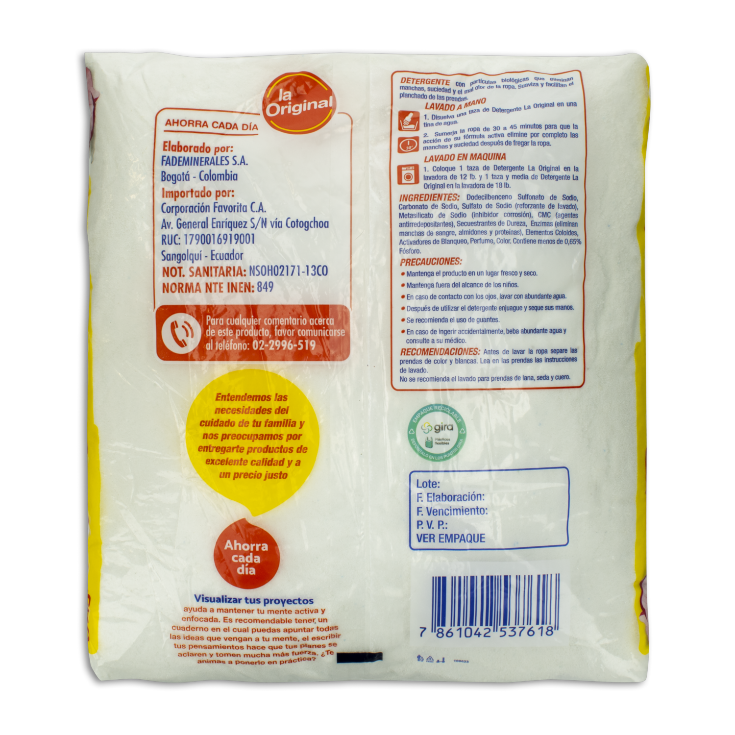 Detergente En Polvo Fragancia Floral LA ORIGINAL 4500 G