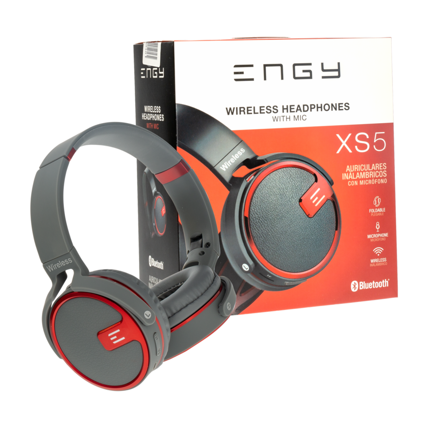 Audífonos Con Micrófono Negro Con Rojo ENGY Bluetooth
