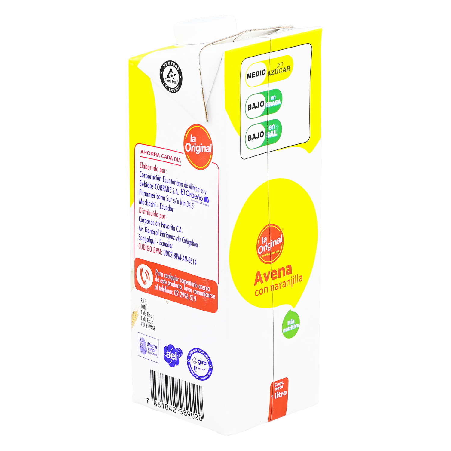 Bebida De Avena Con Naranjilla LA ORIGINAL 1000 Ml