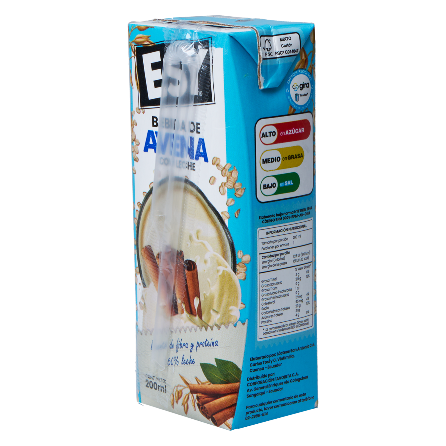 Bebida De Avena Con Leche ESY 200 Ml