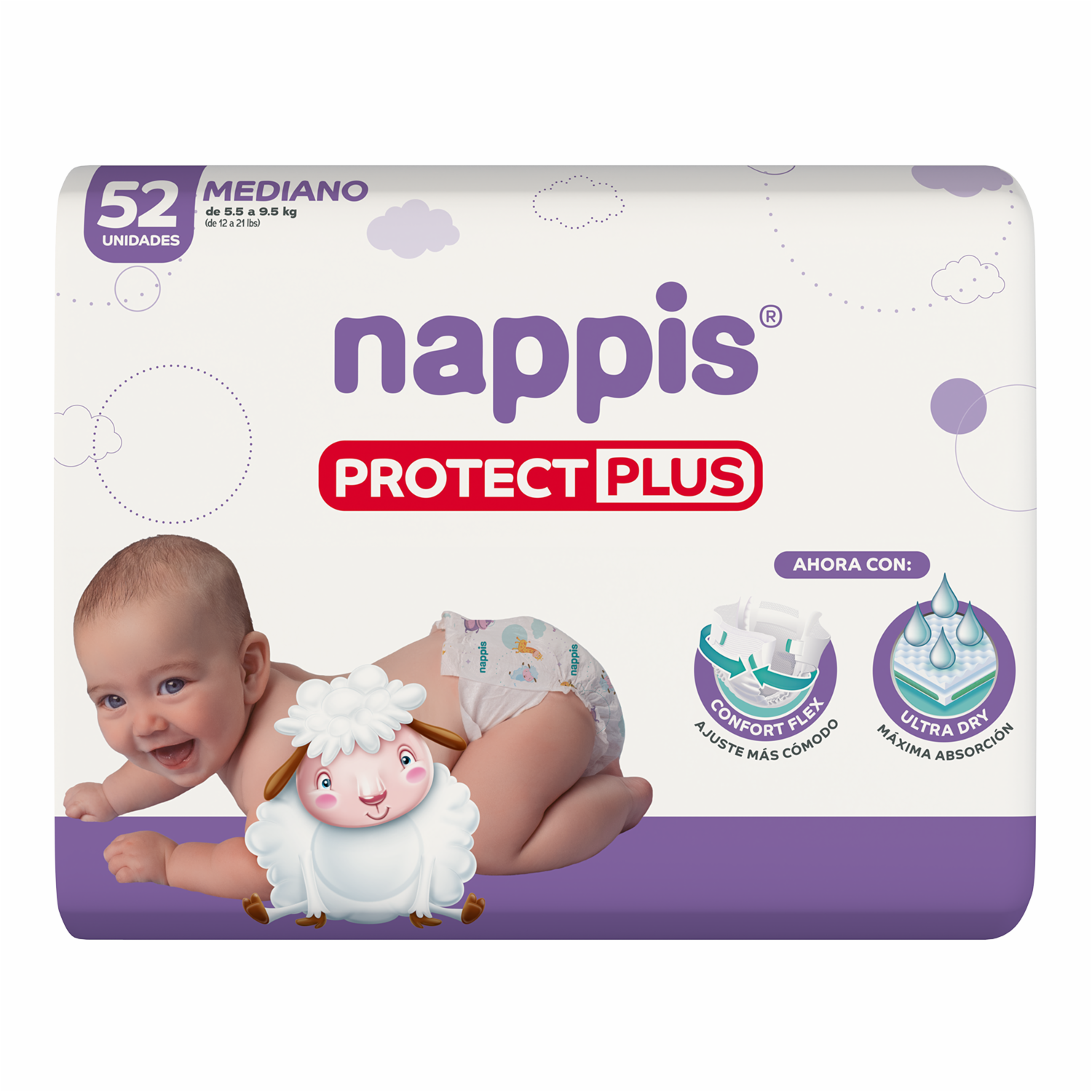 Pañales Desechables Protect Plus Para 5,5 A 9 Kg NAPPIS X 52 Uds