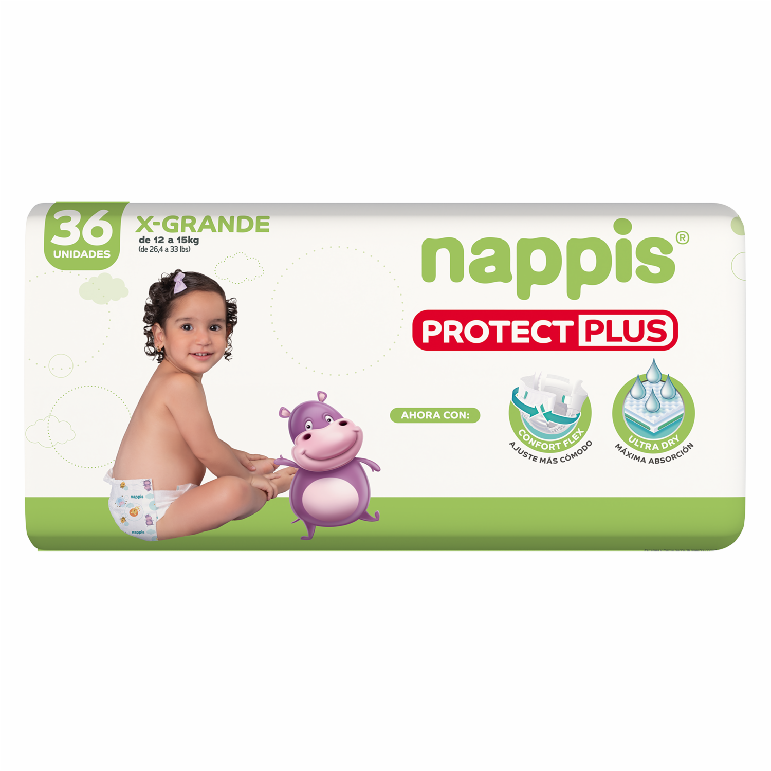 Pañales Desechables Protect Plus Para 12 A 15 Kg NAPPIS X 36 Uds
