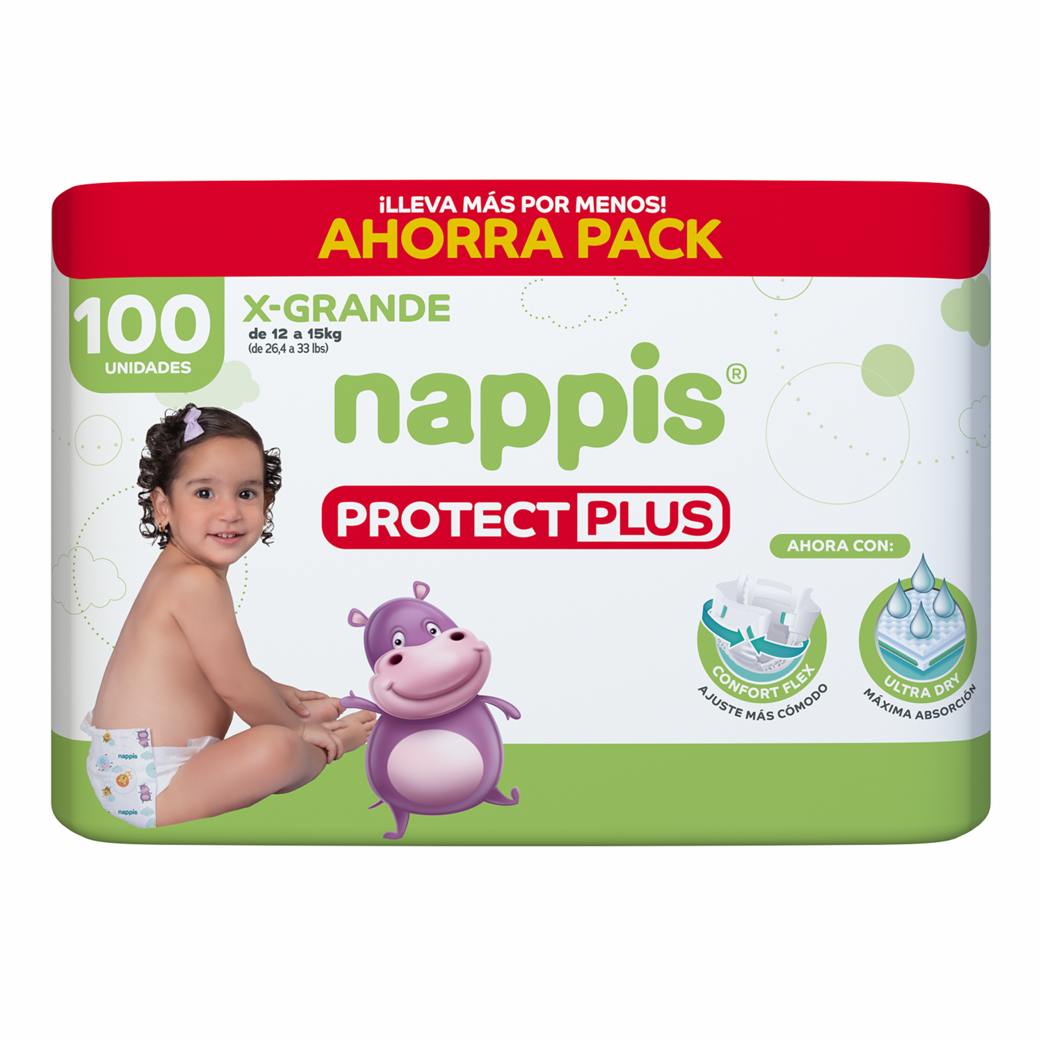 Pañales Desechables Protect Plus Para 12 A 15 Kg Ahorra Pack NAPPIS X 100 Uds