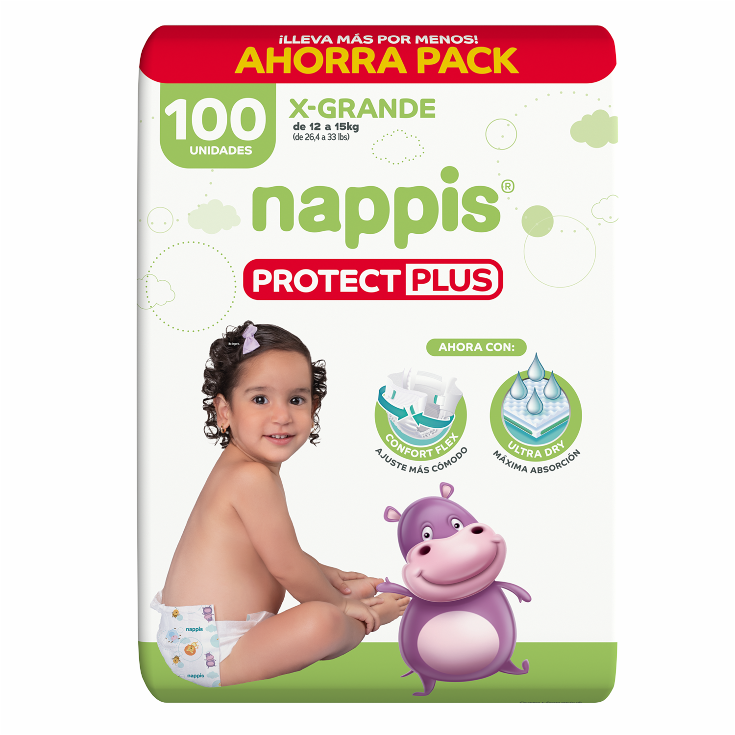 Pañales Desechables Protect Plus Para 12 A 15 Kg Ahorra Pack NAPPIS X 100 Uds