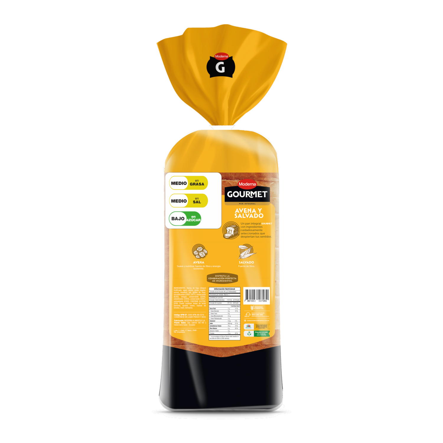 Pan Empacado De Avena Y Salvado De Trigo MODERNA 675 G