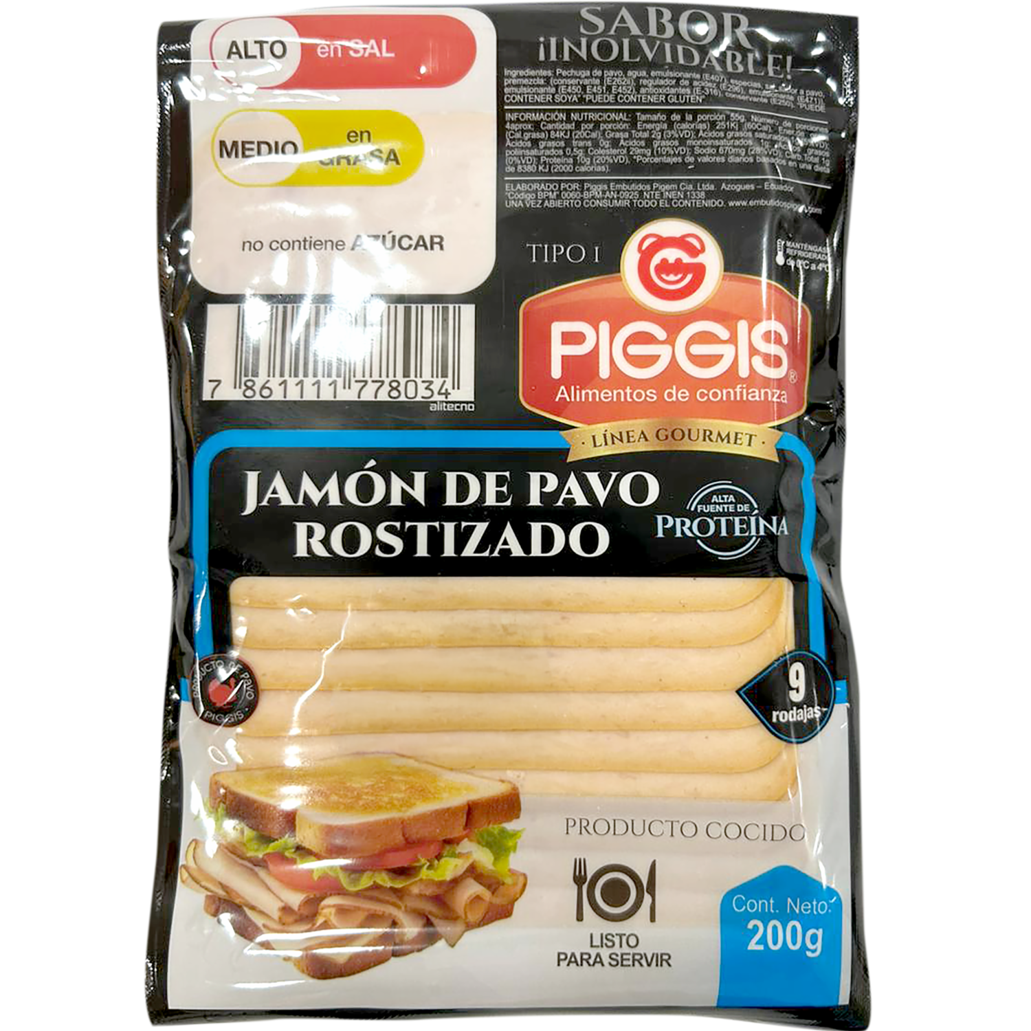 Jamón De Pavo Rostizado PIGGIS 200 G