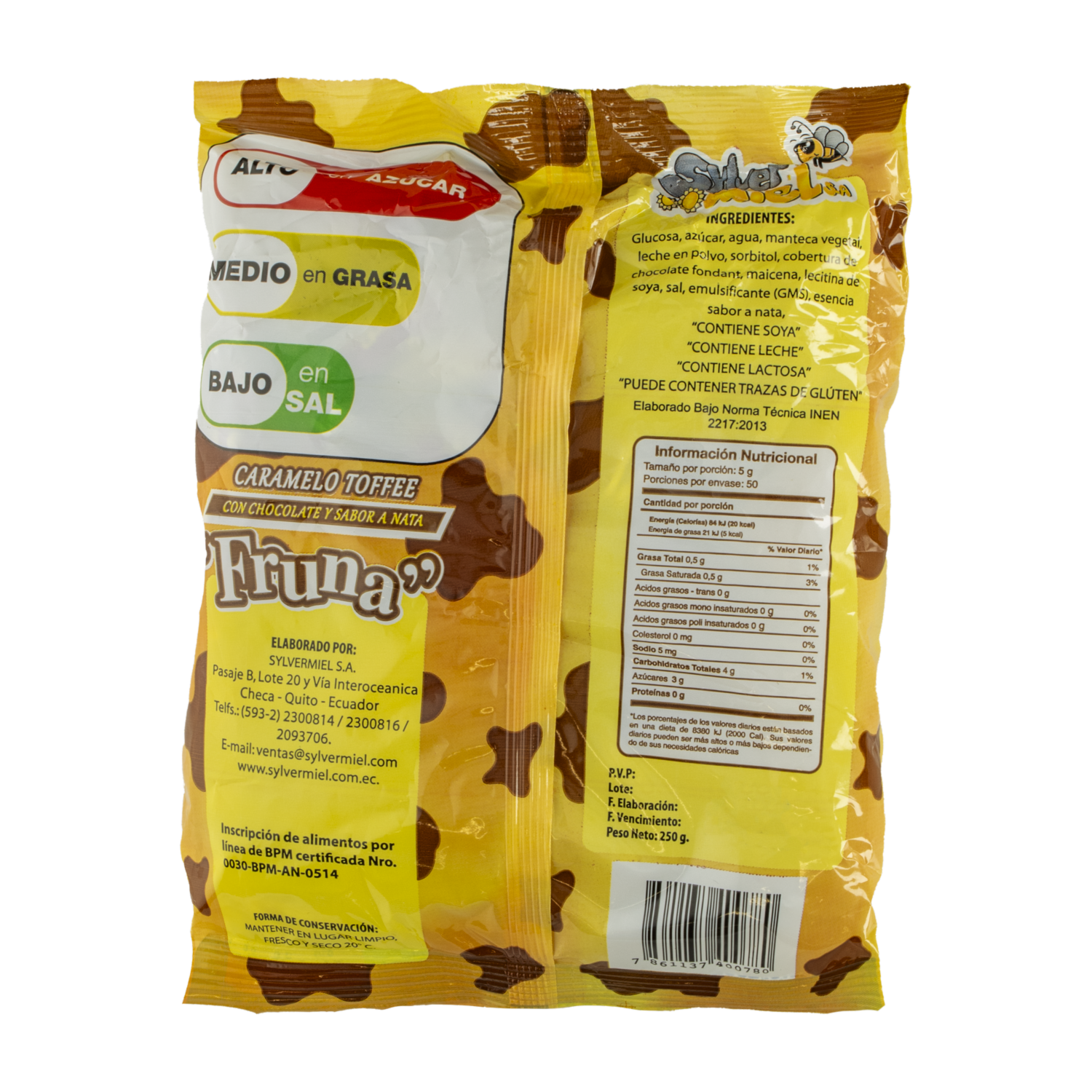 Caramelo Toffe Choco-Nata FRUNA 250 G