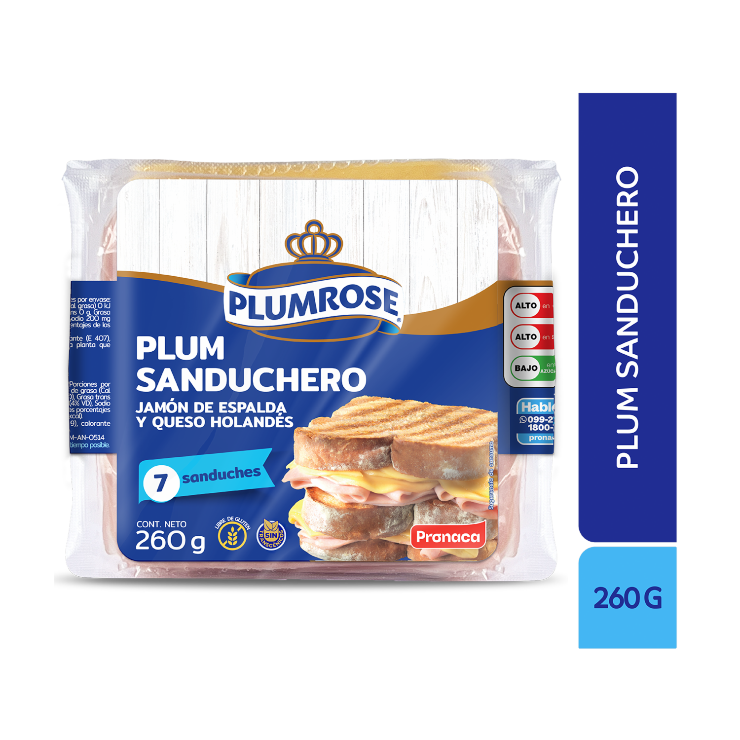 Sanduchero Jamón De Espalda Y Queso Holandés PLUMROSE 260 G