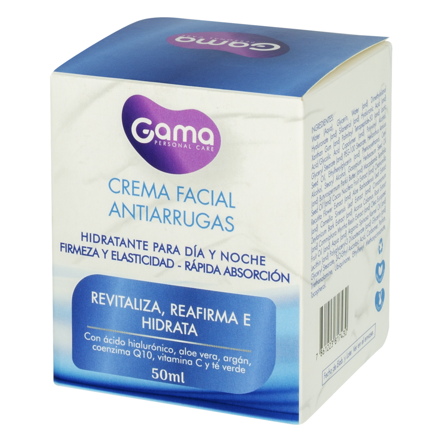 Crema Facial Hidratante Antiarrugas Firmeza Y Elasticidad De Rápida Absorción Para Día Y Noche GAMA 50 Ml