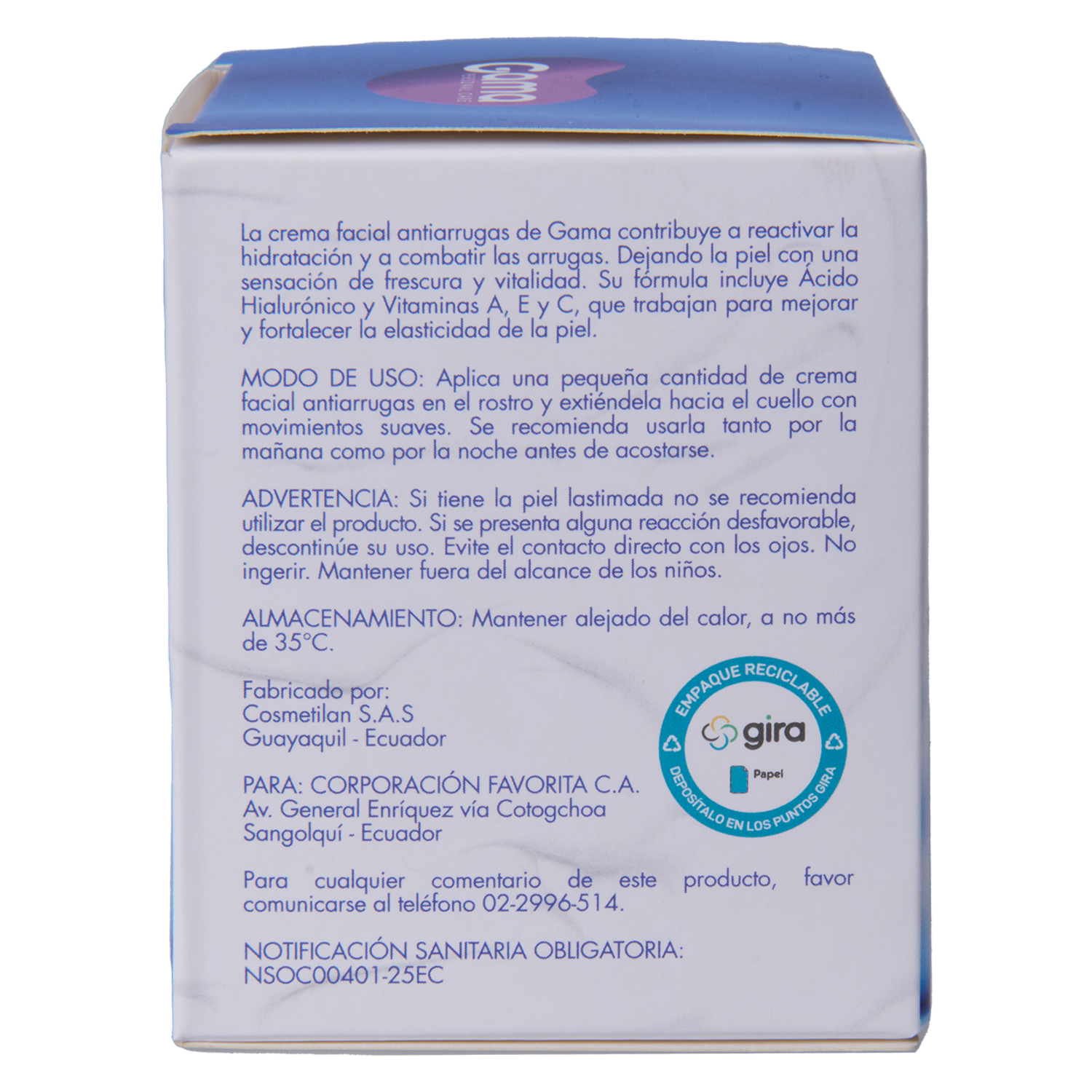 Crema Facial Hidratante Antiarrugas Firmeza Y Elasticidad De Rápida Absorción Para Día Y Noche GAMA 50 Ml