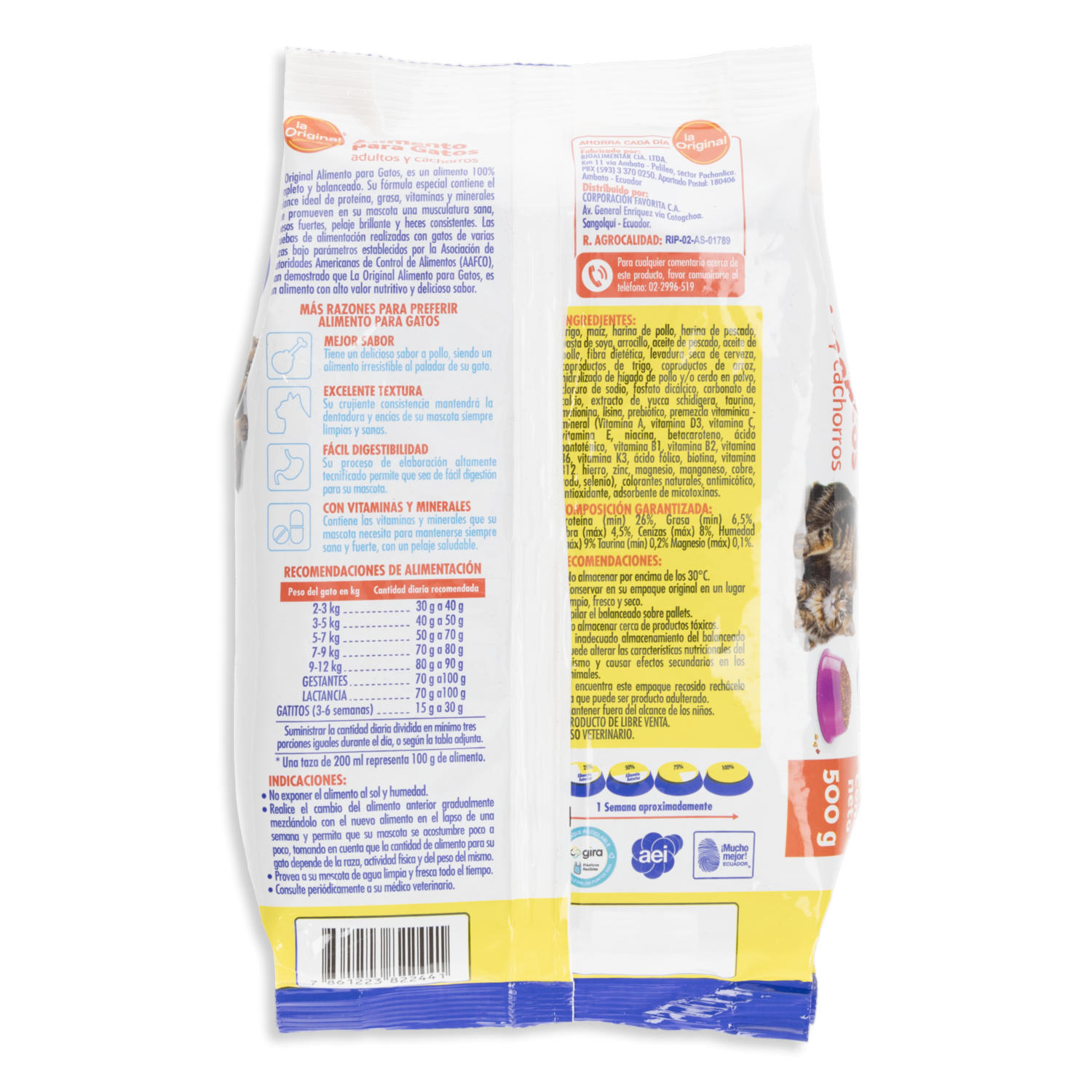 Alimento Para Gatitos Cachorros Y Adultos Sabor A Pollo LA ORIGINAL 500 G