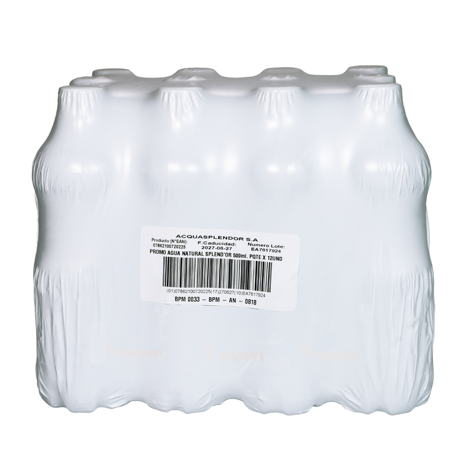 Agua Sin Gas Mineral Natural Artesiana SPLENDOR 12 X 500 Ml