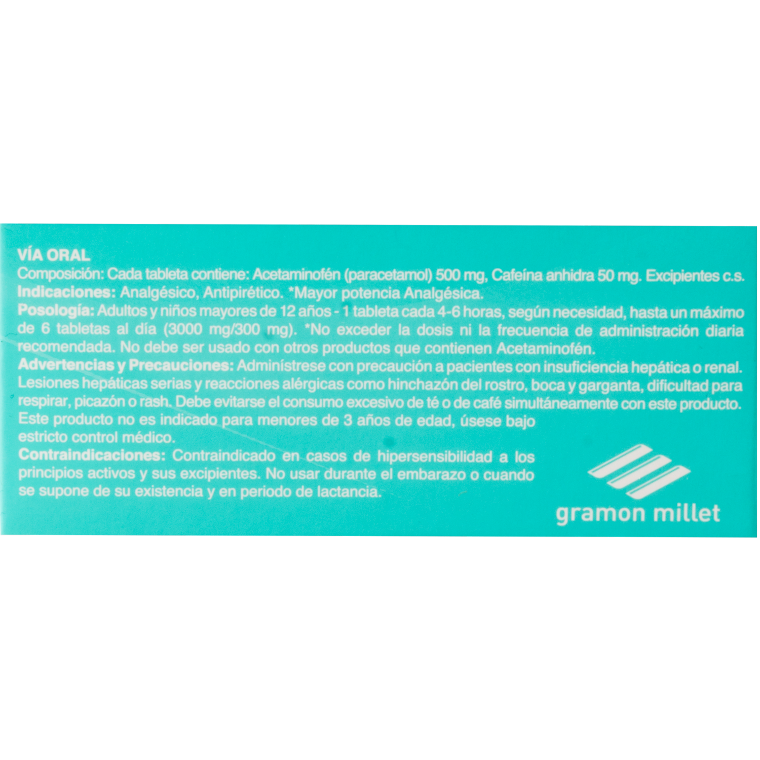 Analgésico Acetaminofén MIGRA DOLOXEN 50 Tabletas