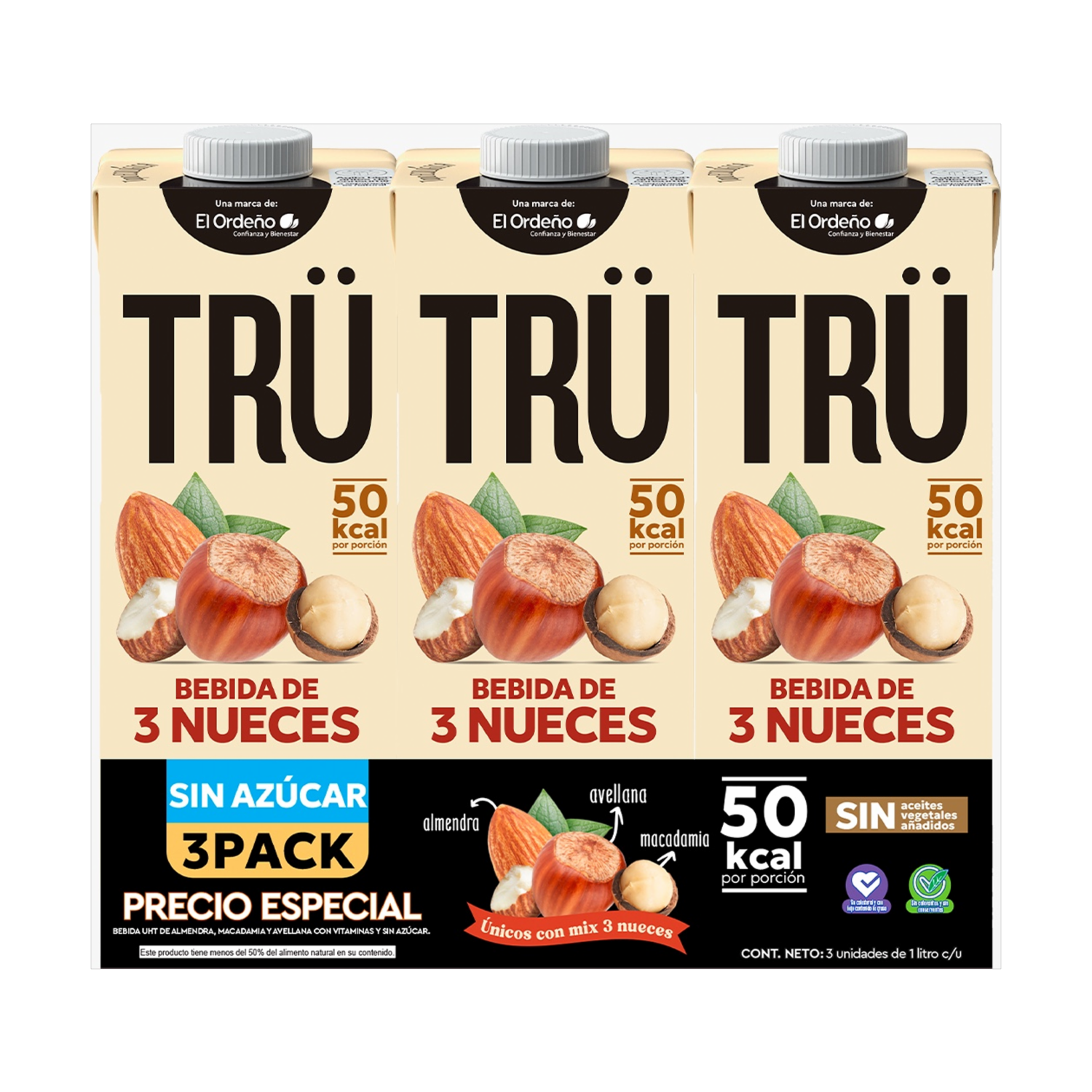 Bebida De Nueces Sin Azucar TRÜ 3 Pack X 1 L