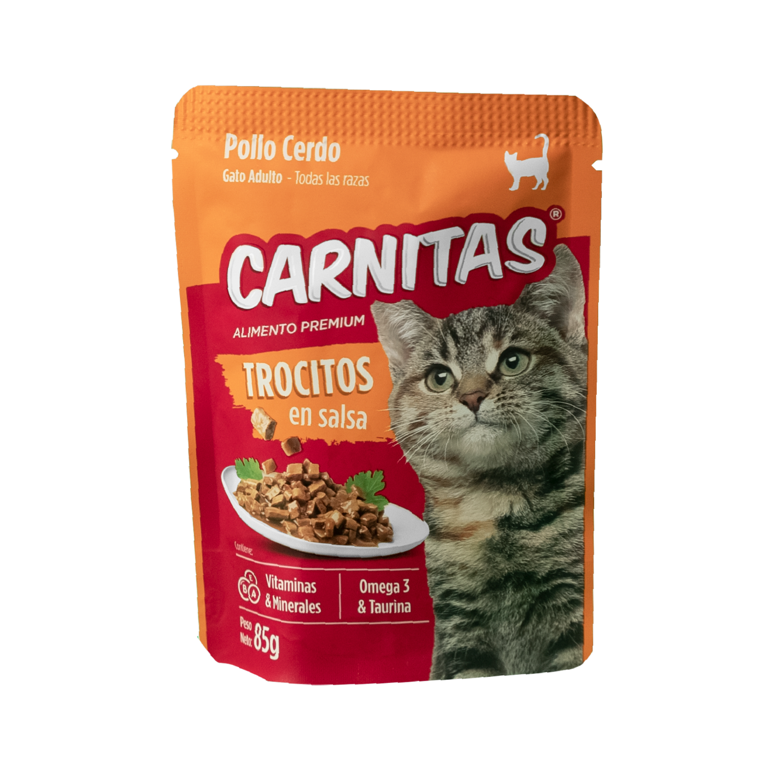 Snack Para Gatos Adultos Todas Las Razas Trocitos En Salsa Pollo Cerdo CARNITAS 85 G