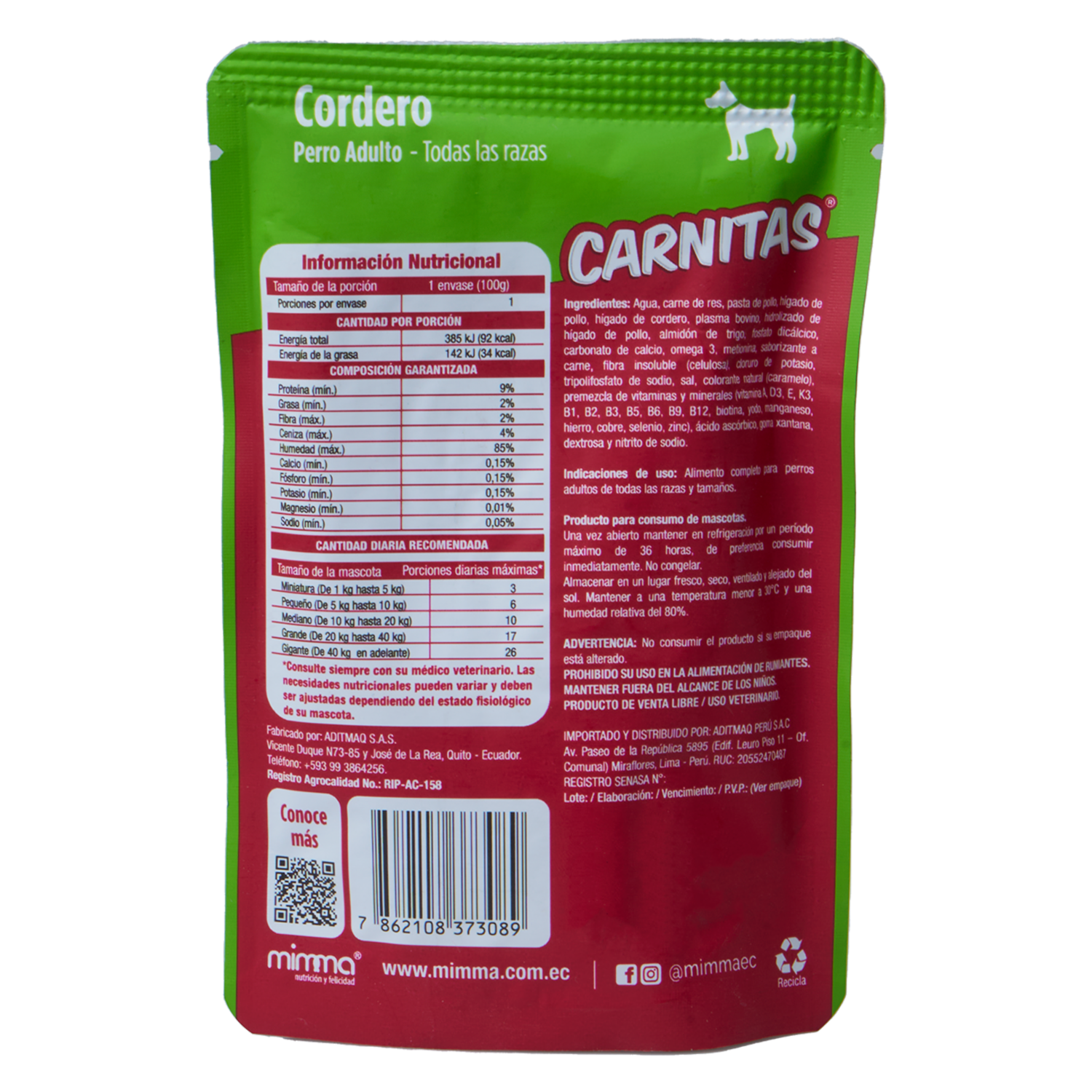 Alimento Húmedo Para Perros Trocitos De Cordero En Salsa CARNITAS 100 G