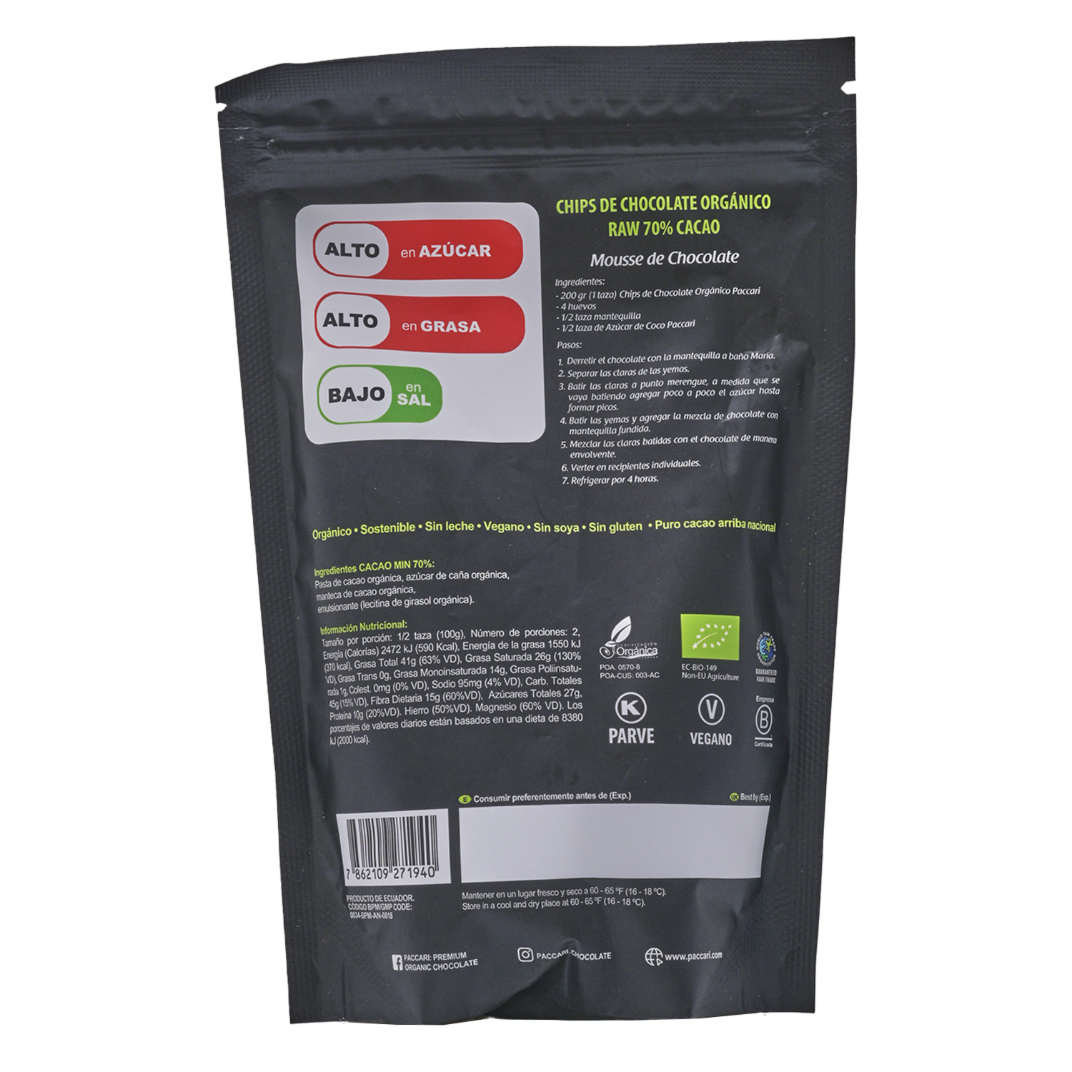 Chocolate En Gotas Al 70% PACCARI 200 G