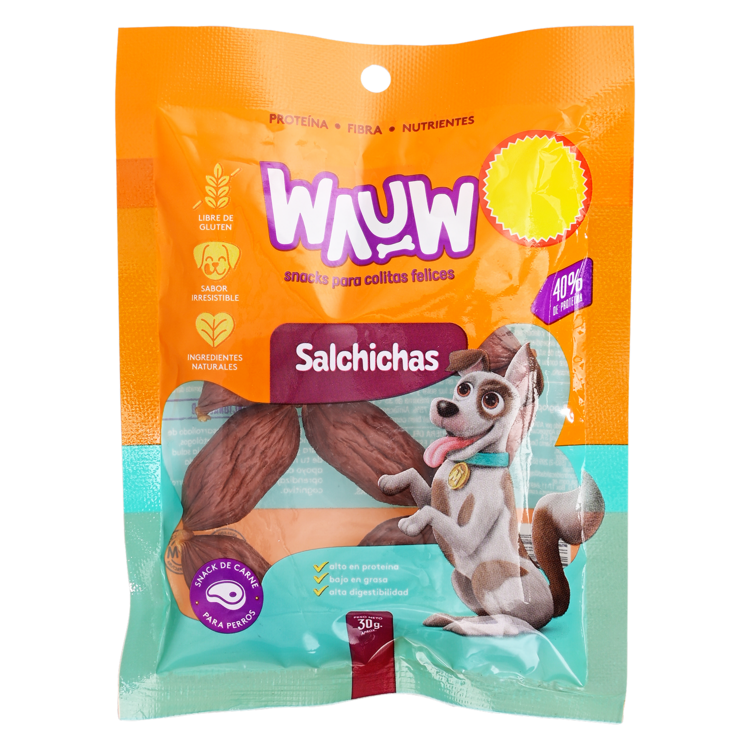 Snack Para Perros Salchichas WAUW 30 G