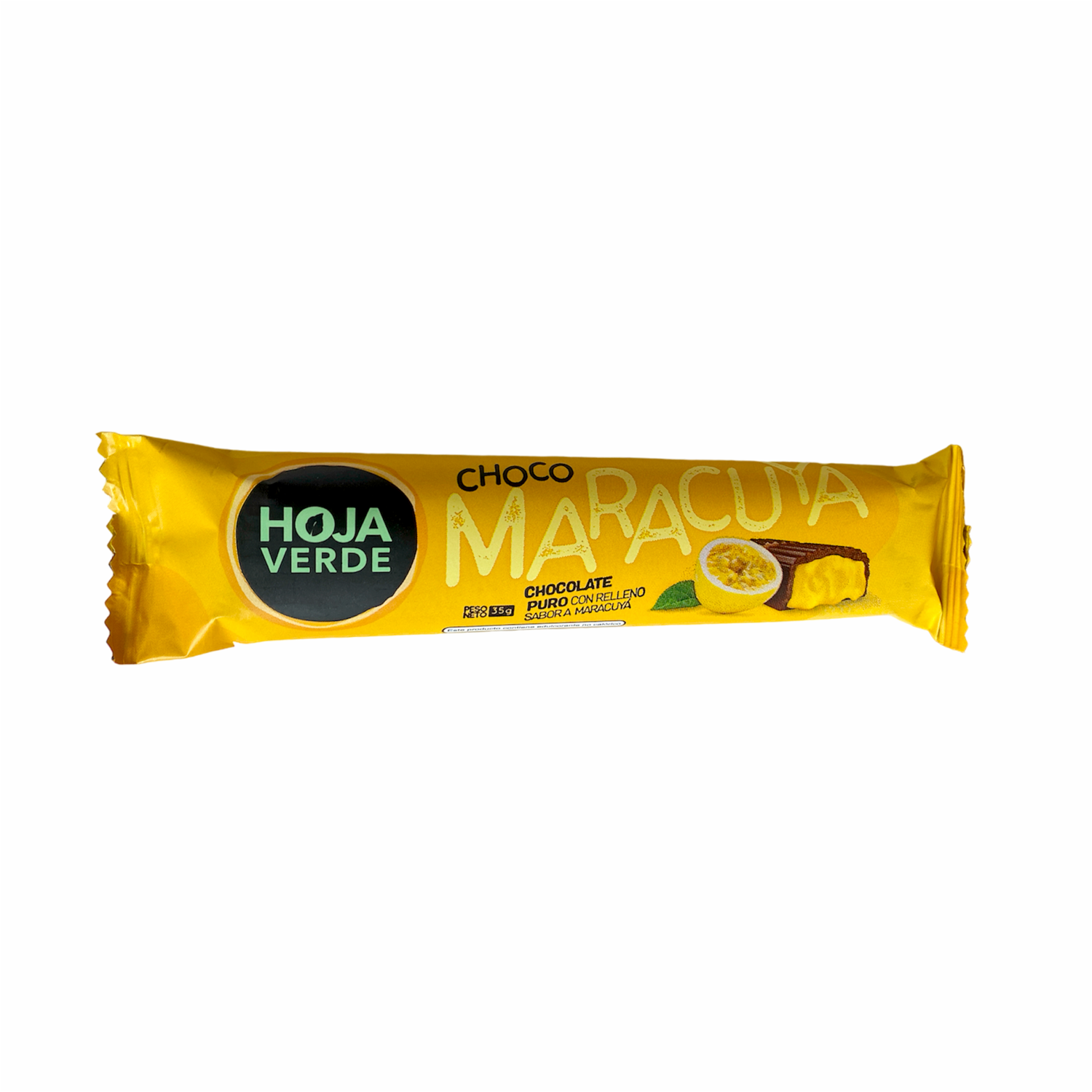 Chocolate En Barra Puro Rellena Sabor A Maracuyá HOJA VERDE 35 G