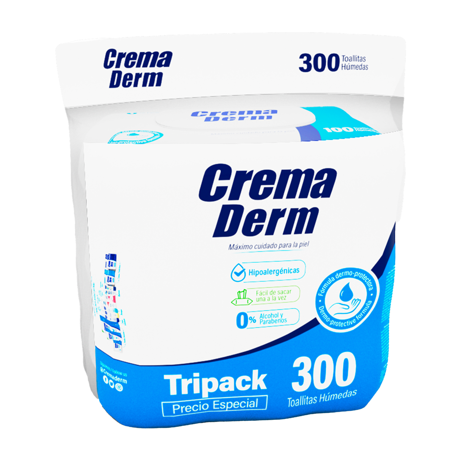 Pañitos Húmedos 0% Alcohol Y Parabenos CREMA DERM X 300 Uds
