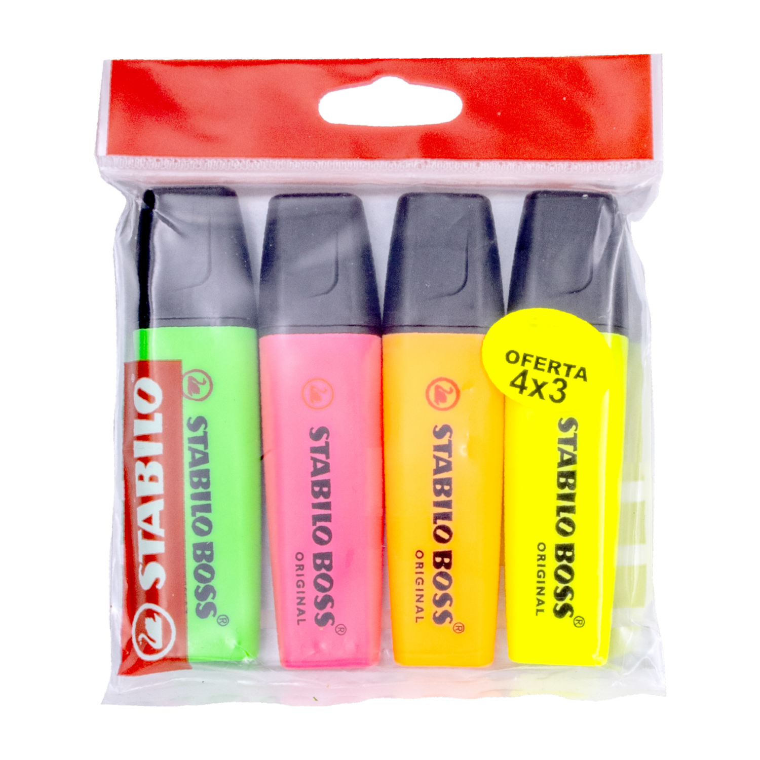 Resaltador Boss Original Amarillo Negro Y Rojo STABILO Ecopack 3 Uds