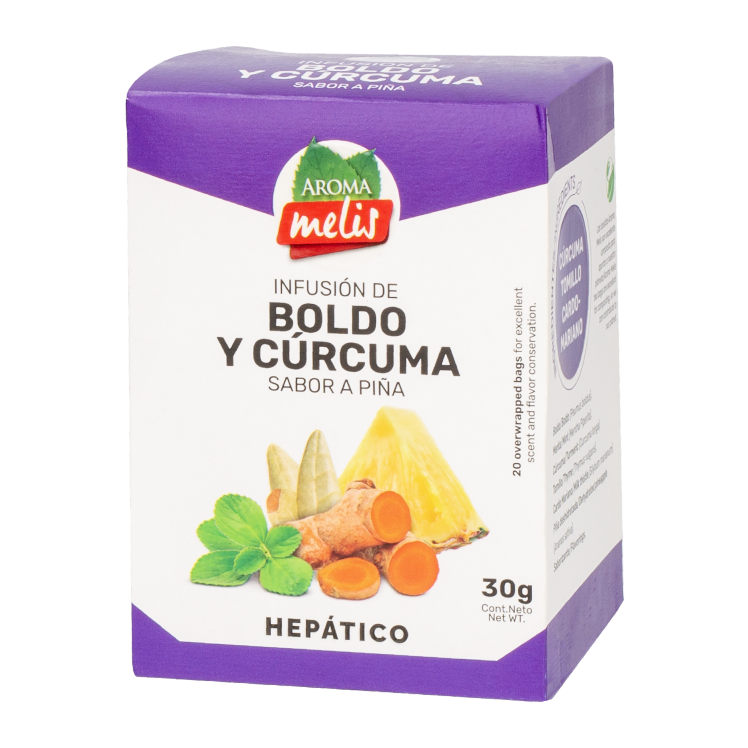 Infusión De Boldo y Cúrcuma Sabor A Piña AROMA MELIS 30 G