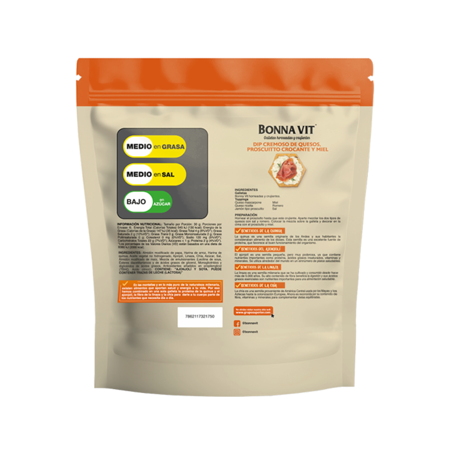 Galletas De Sal Con Quinua Ajonjolí Y Linaza BONNA VIT 180 G