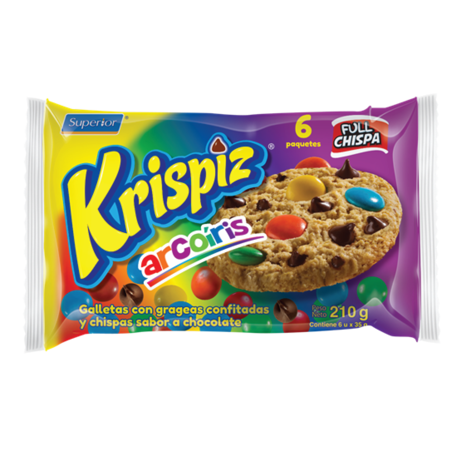 Galletas Dulces Arcoíris Con Grajeas Y Chispas De Chocolate KRISPIZ 210 G