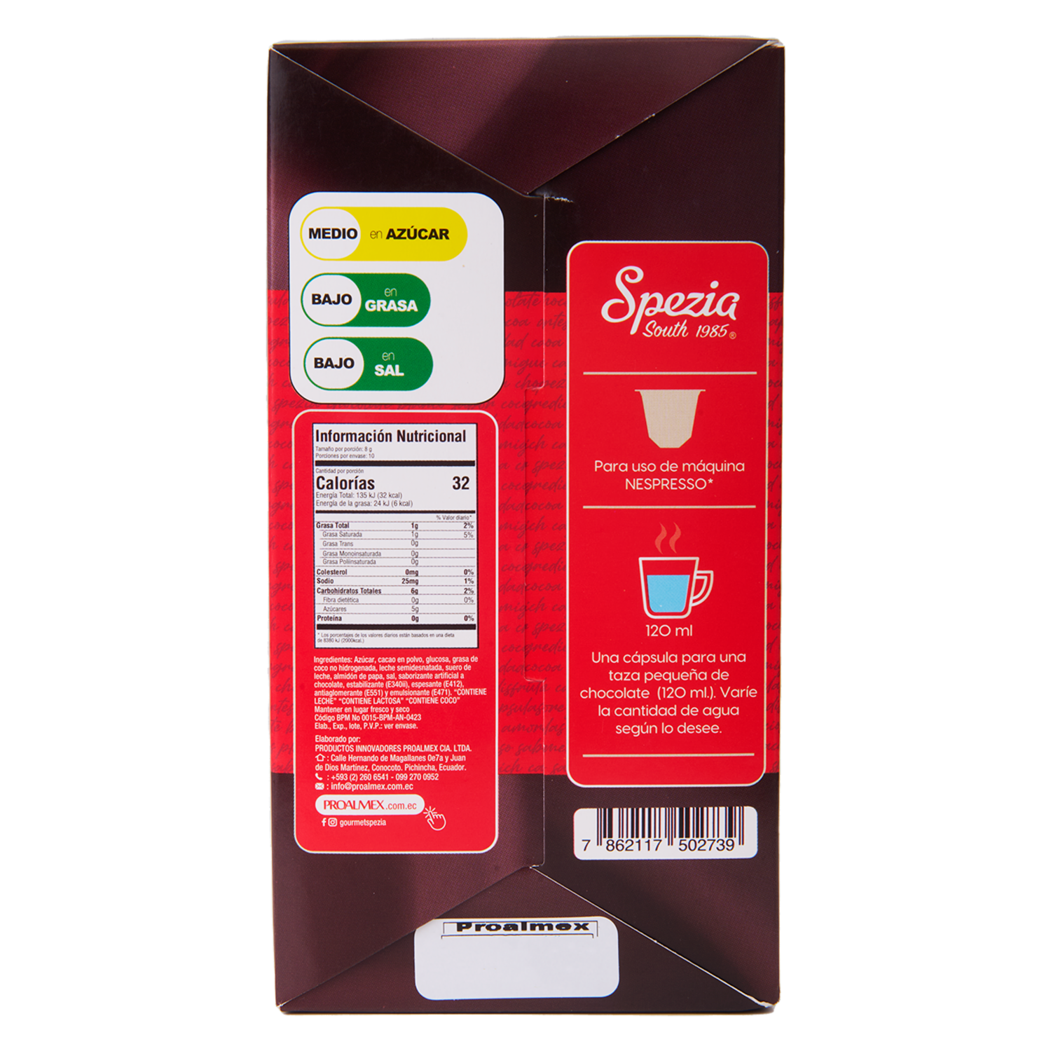 Chocolate En Capsulas Para Maquinas Nespreso SPEZIA 10 X 8 G