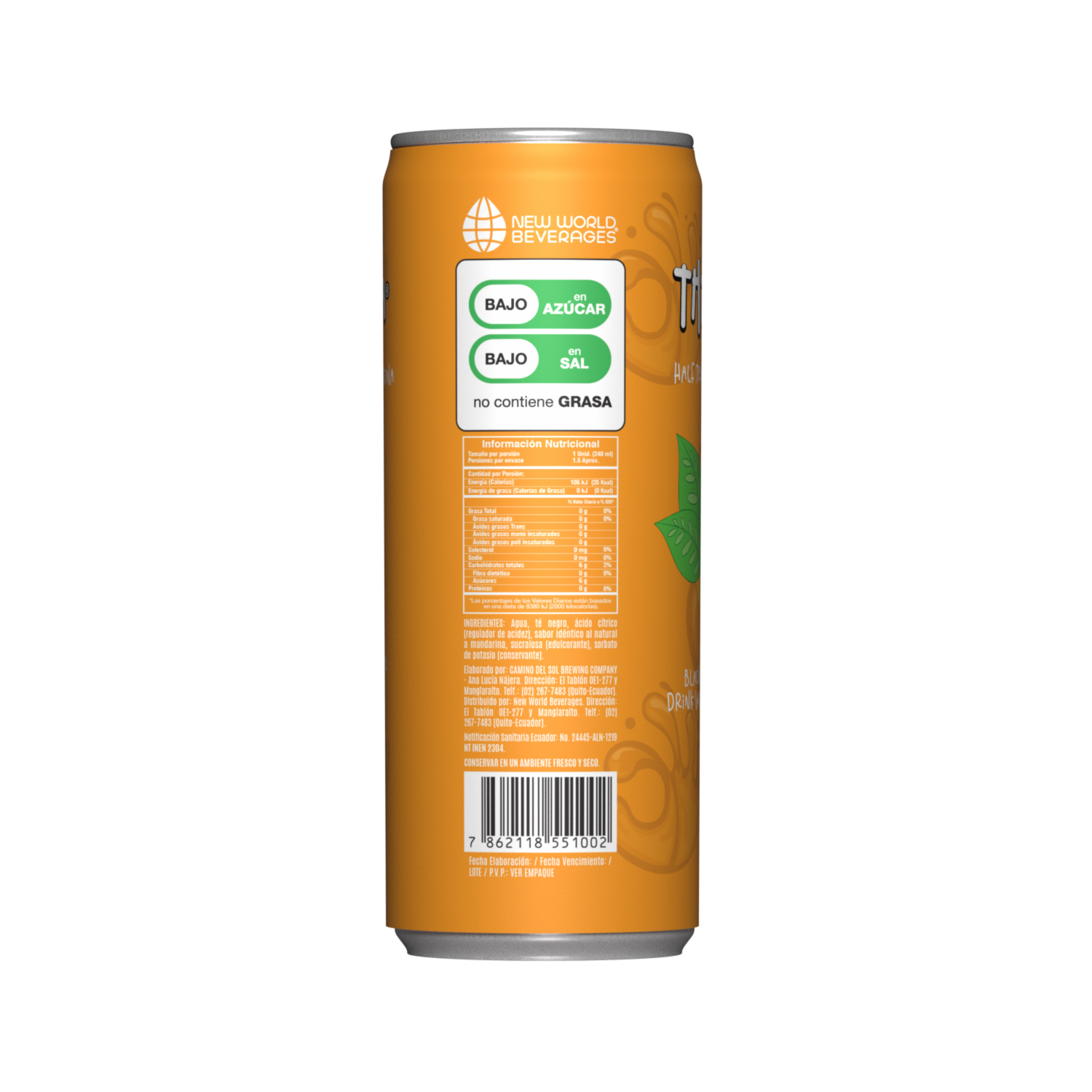 Té Frio Negro Con Sabor A Mandarina THIRSTEA Lata 355 Ml