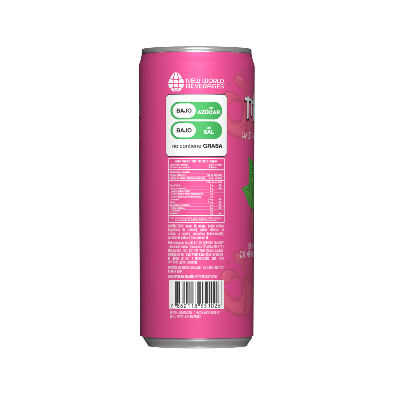 Té Frio Negro Con Sabor A Sandía THIRSTEA Lata 355 Ml