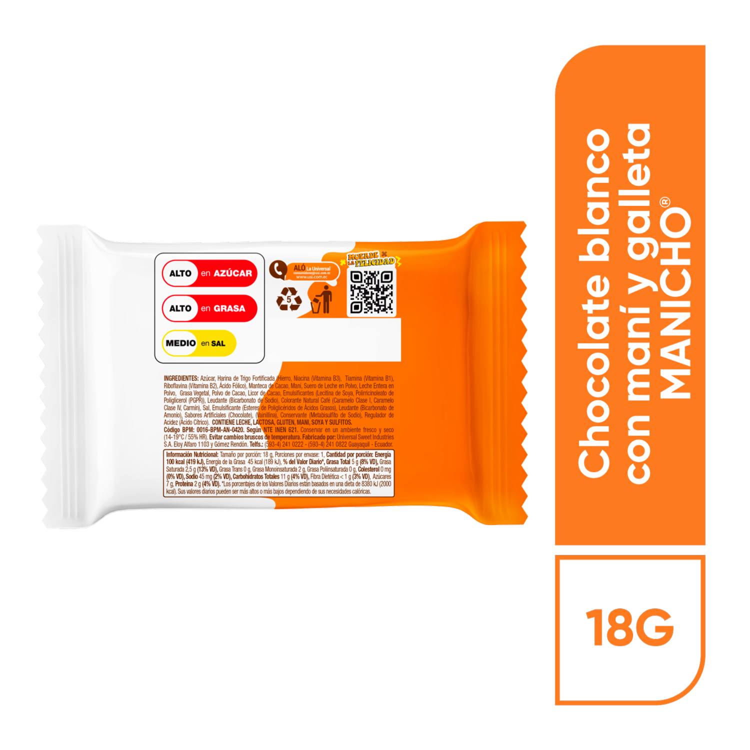 Chocolate Blanco Con Maní Y Galleta MANICHO 18 G