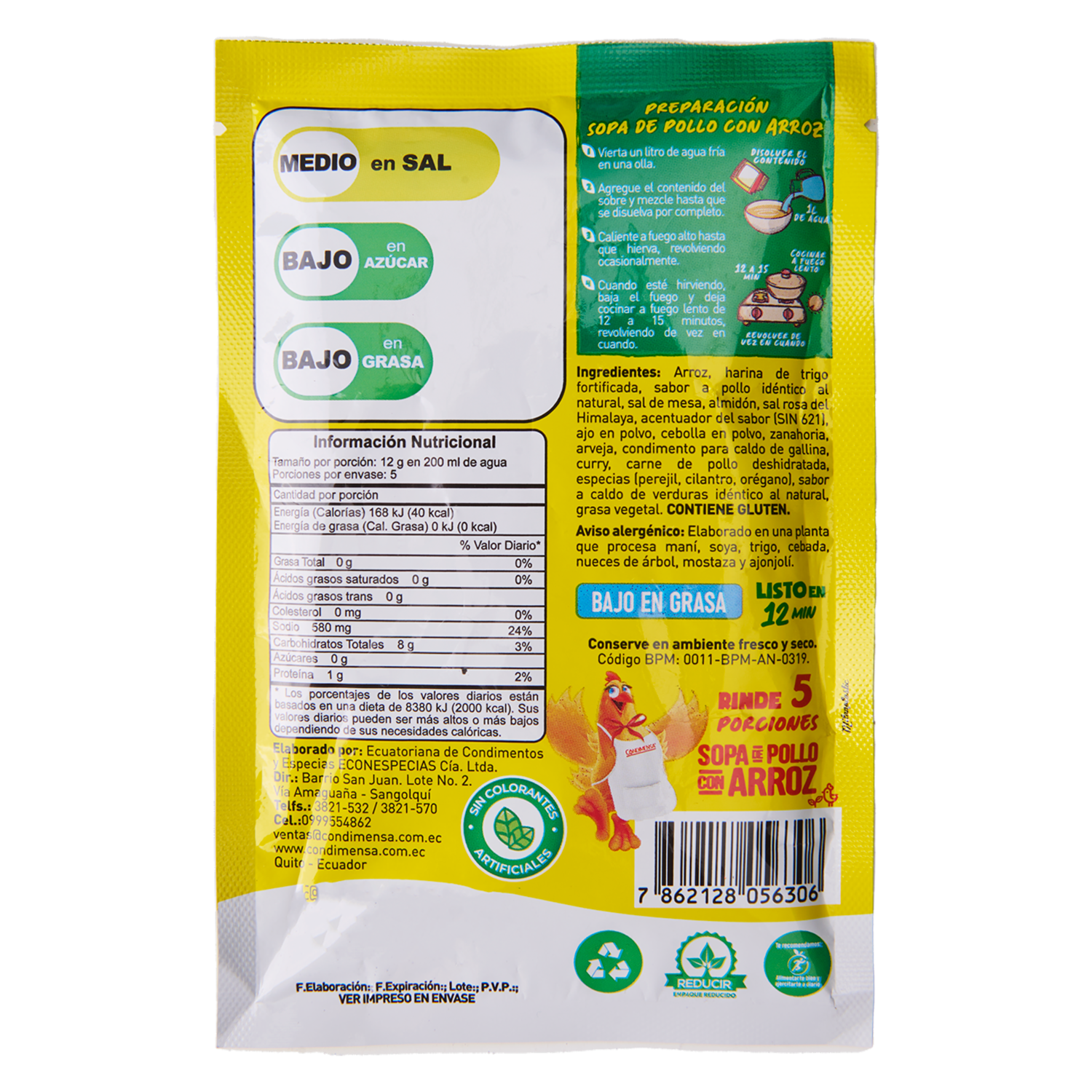 Sopa Instantánea Arroz Y Pollo CONDIMENSA 60 G