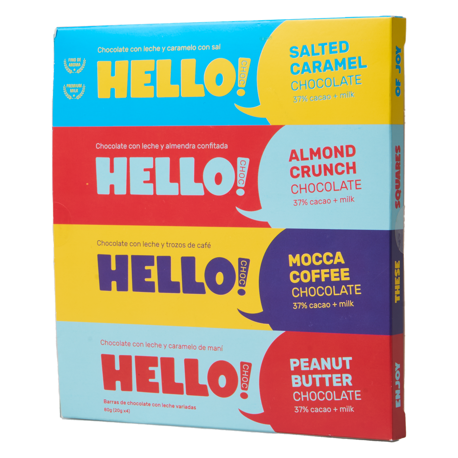 Chocolate Mix Caramelo Almendra Mocca Y Maní HELLO CHOC 80 G