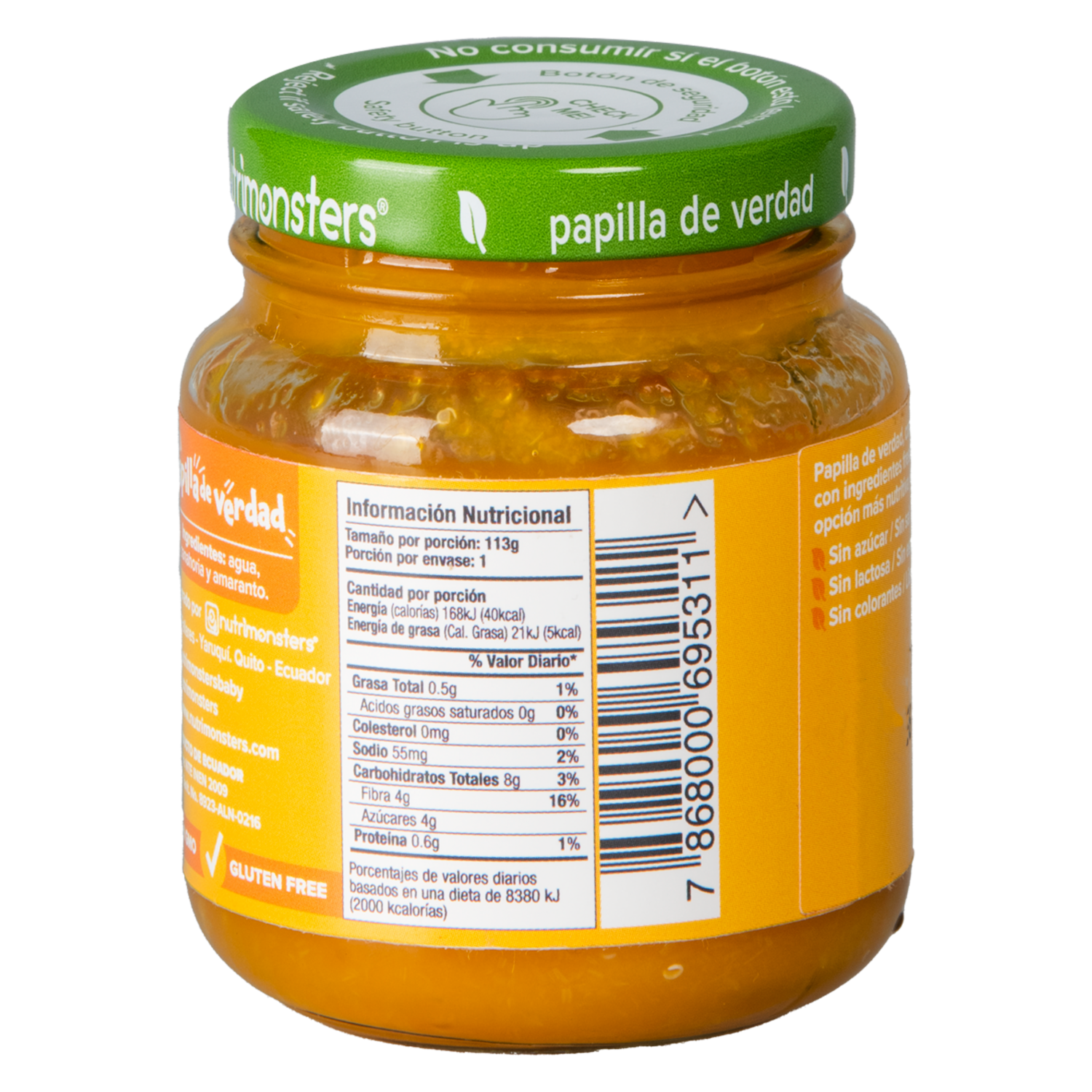 Compota Zanahoria Y Amaranto Sin Gluten NUTRIMONSTERS 113 G