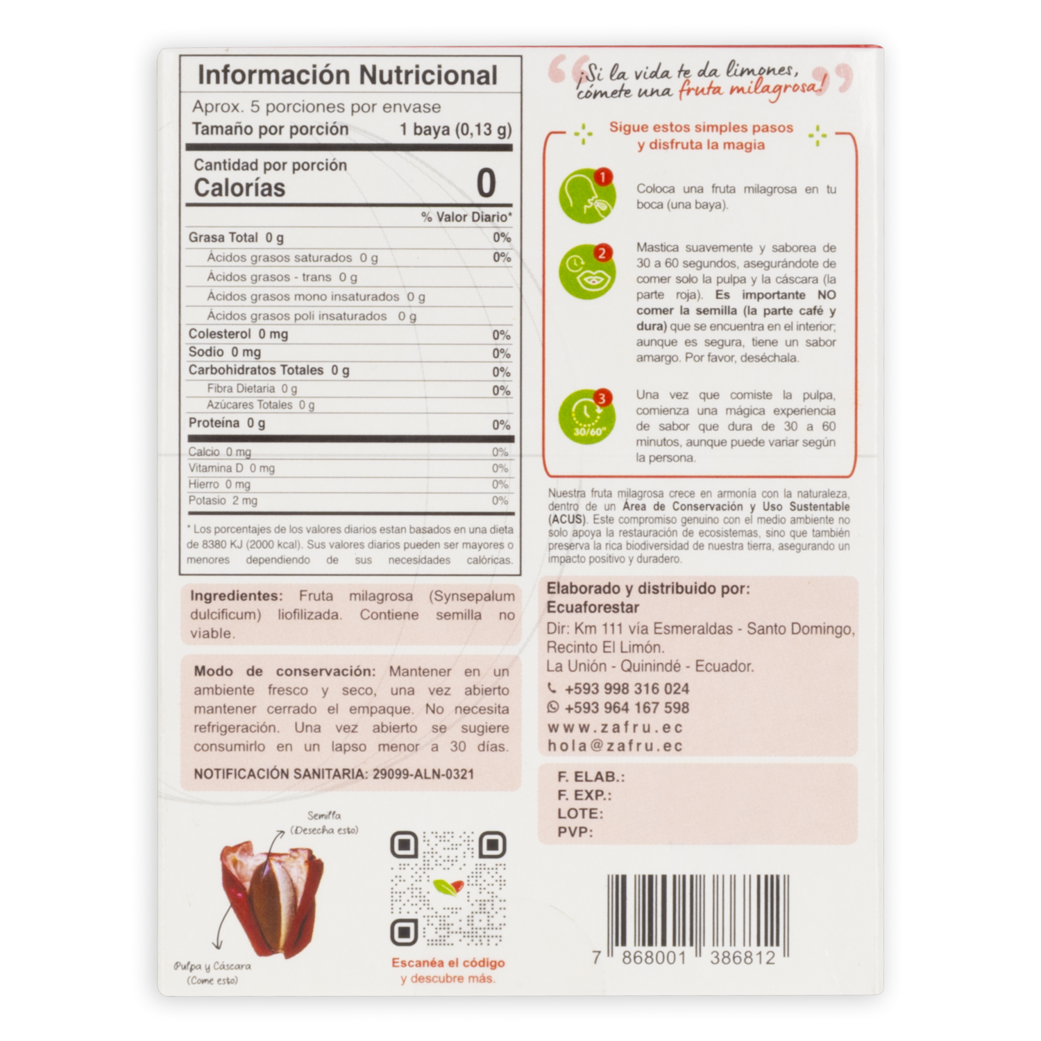 Fruta Milagrosa Liofilizada ZAFRÚ 2 G