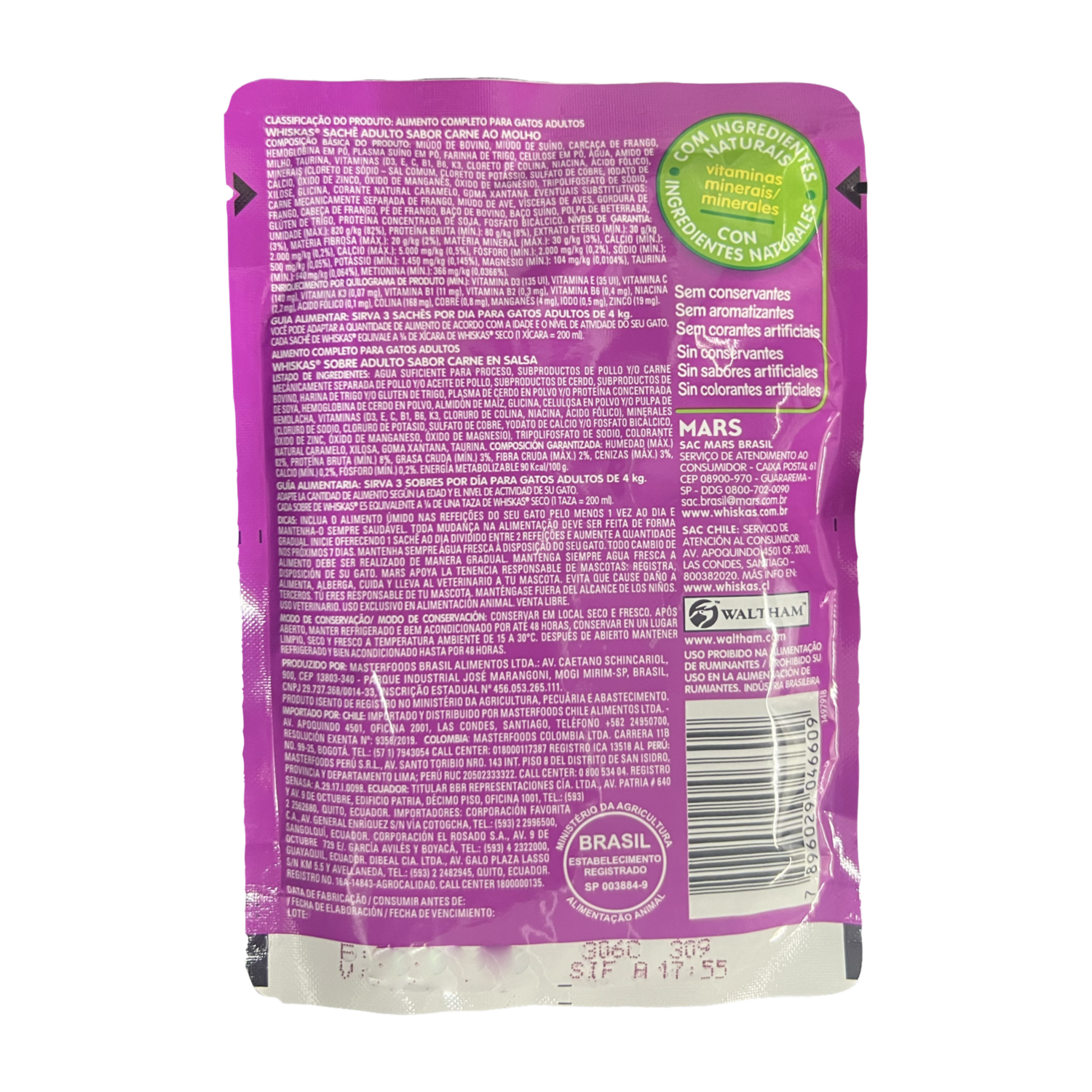 Alimento Para Gatos Adultos Sabor A Carne En Sobre WHISKAS 85 G