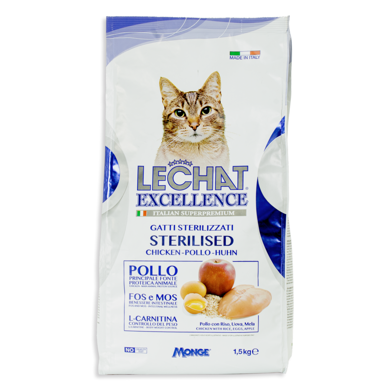 Alimento Para Gatos Adultos Esterilizados Con Pollo Arroz Huevo Manzana EXCELLENCE 1500 G