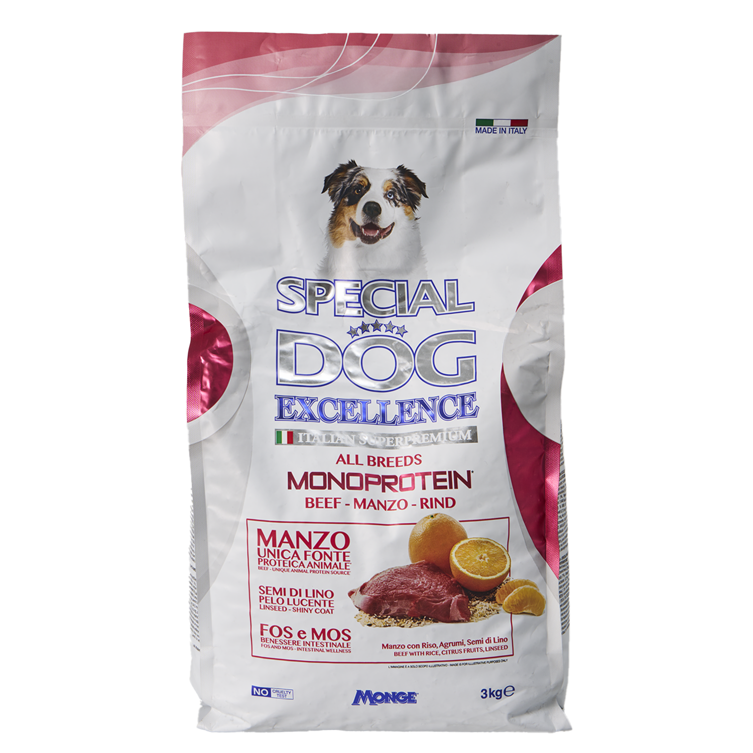 Alimento Para Perros Adultos Todas Las  Razas Con Res Arroz Linaza Y Frutos Cítricos EXCELLENCE 3 Kg