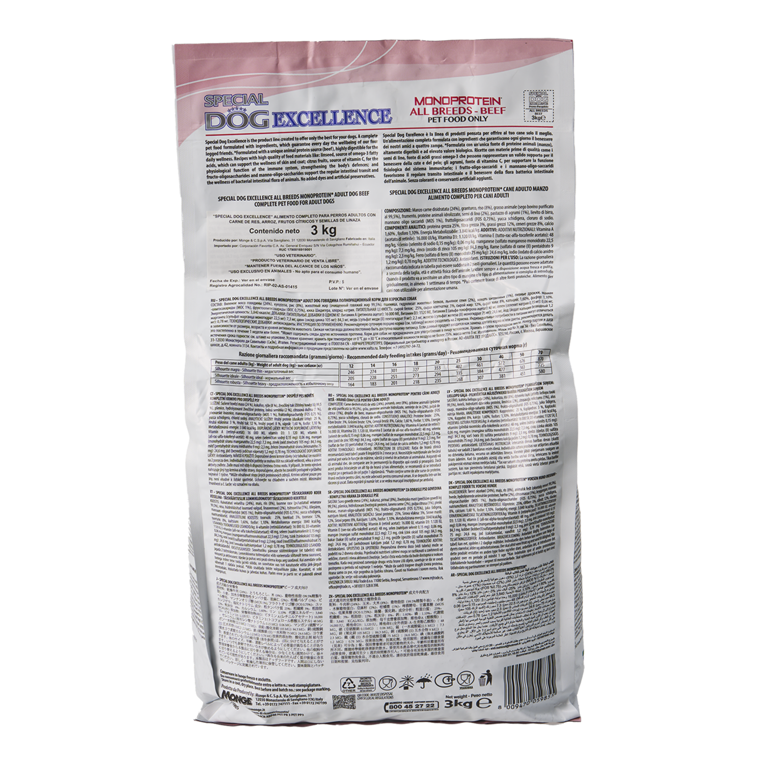 Alimento Para Perros Adultos Todas Las  Razas Con Res Arroz Linaza Y Frutos Cítricos EXCELLENCE 3 Kg