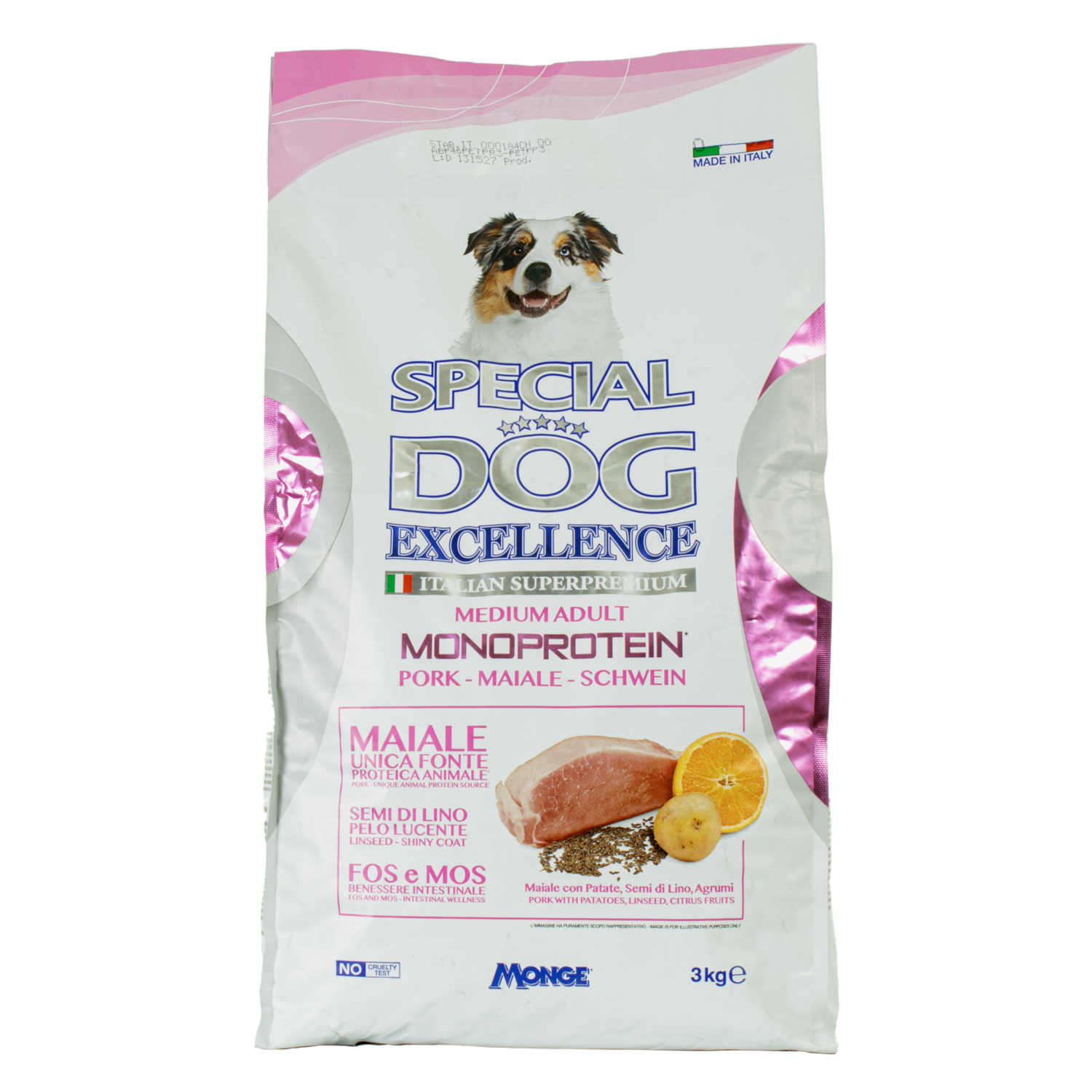 Alimento Para Perros Adultos Razas Medianas Con Cerdo Patatas Linaza Y Frutos Cítricos EXCELLENCE 3 Kg
