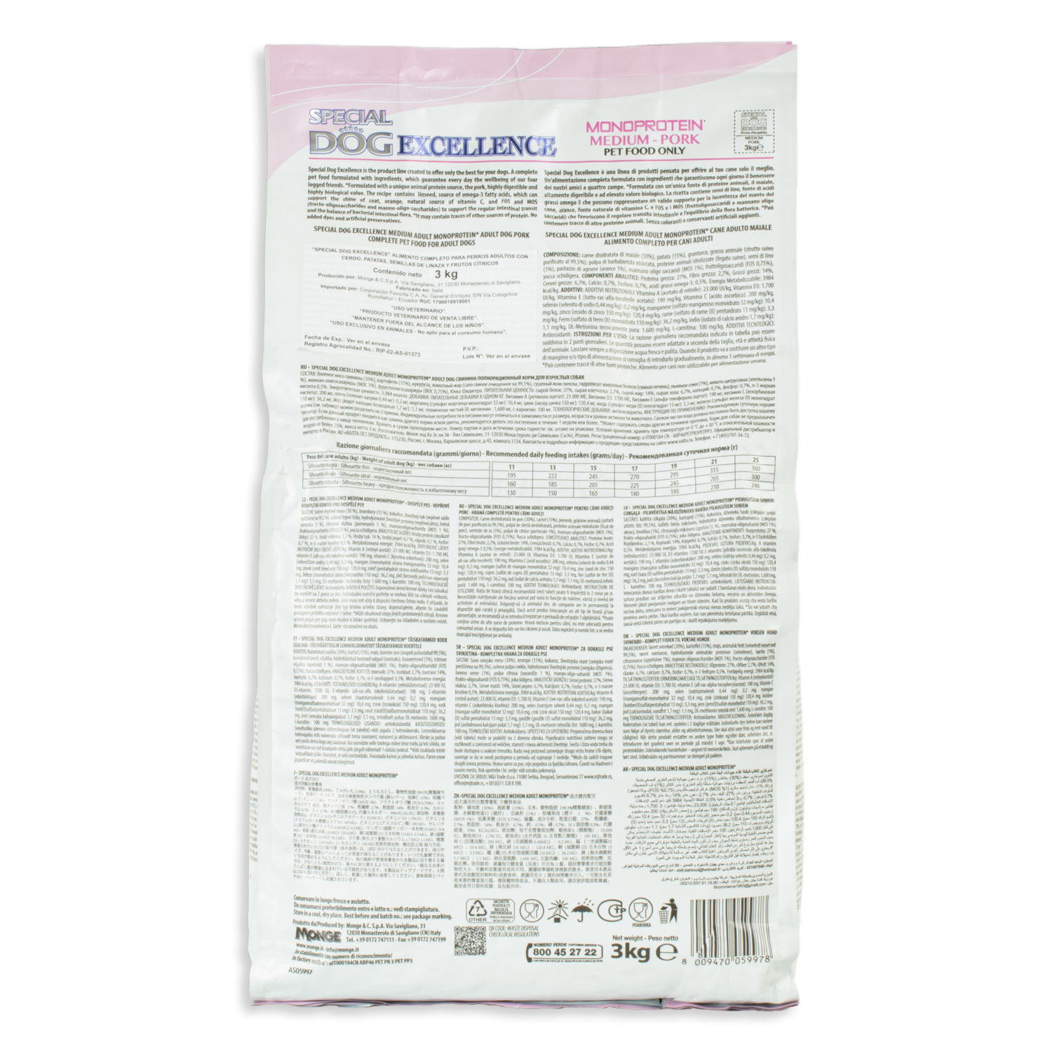 Alimento Para Perros Adultos Razas Medianas Con Cerdo Patatas Linaza Y Frutos Cítricos EXCELLENCE 3 Kg