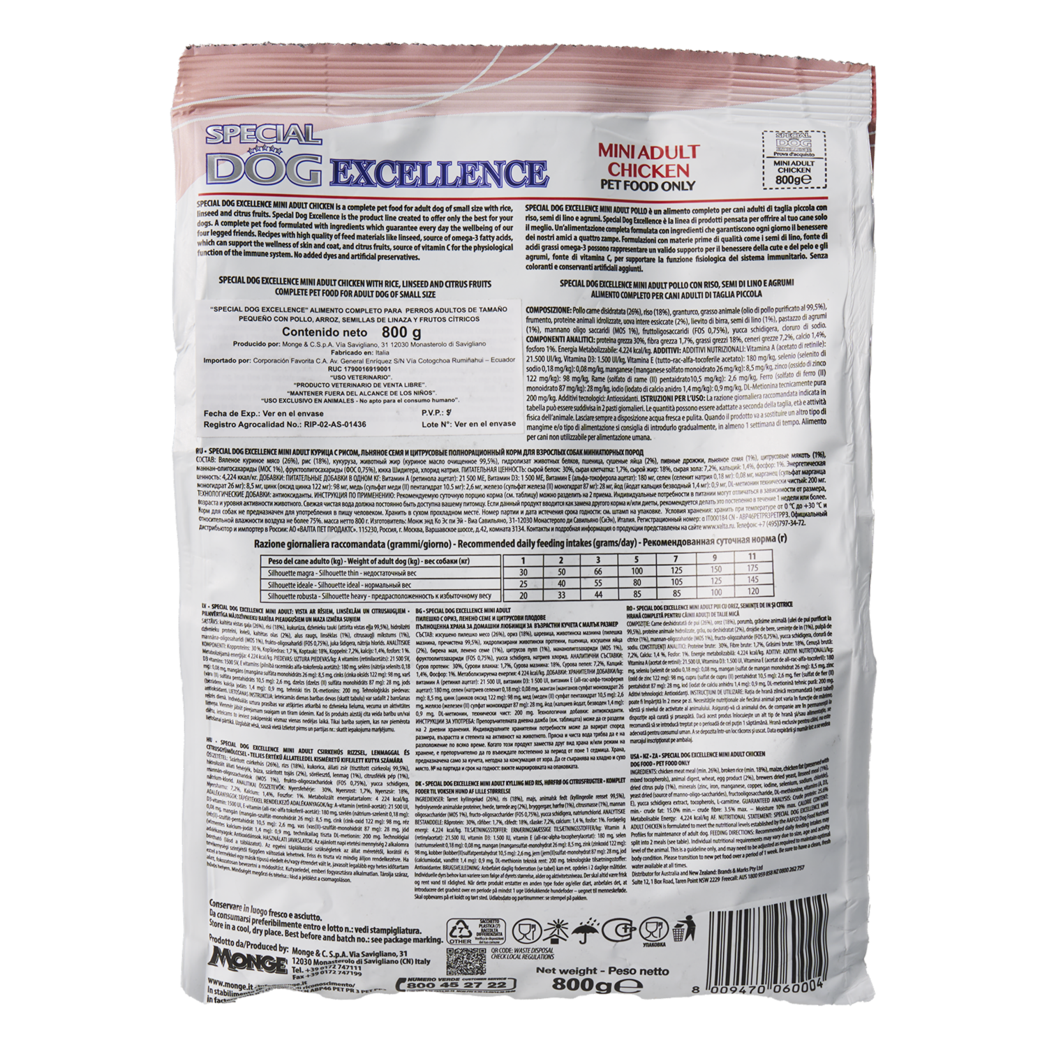 Alimento Para Perros Adultos Razas Pequeñas Con Pollo Arroz Y Frutos Cítricos EXCELLENCE 800 G