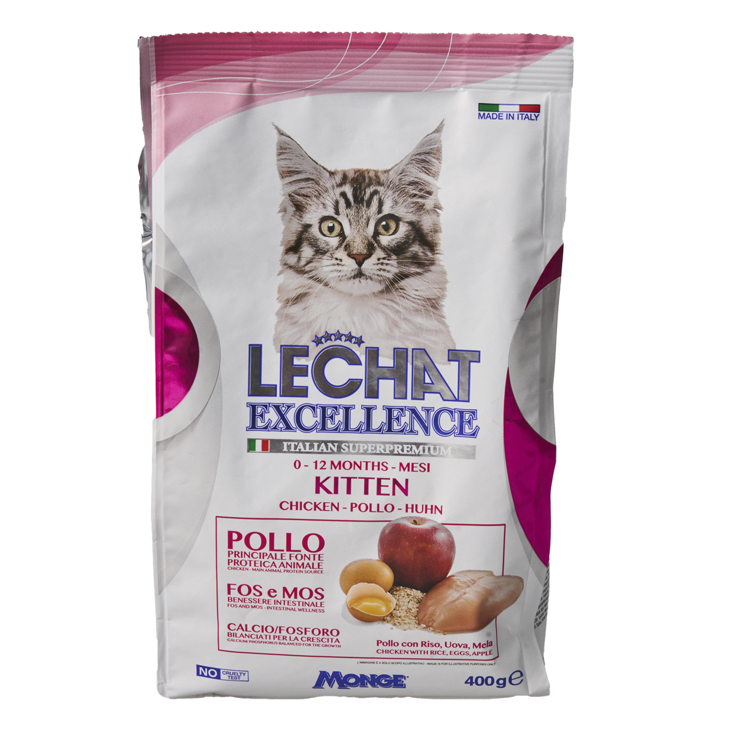 Alimento Para Gatos Cachorros 0-12 Meses  Con Pollo Arroz Huevo Manzana EXCELLENCE 400 G