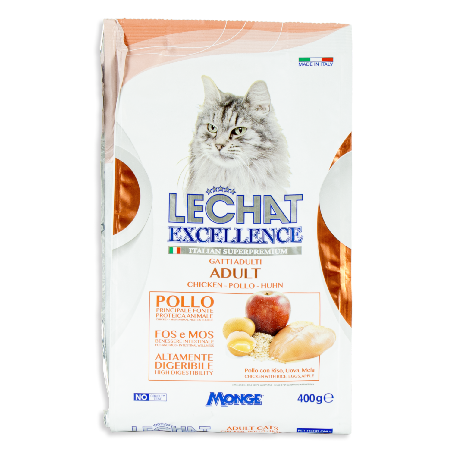 Alimento Para Gatos Adultos Con Pollo Arroz Huevo Manzana EXCELLENCE 400 G