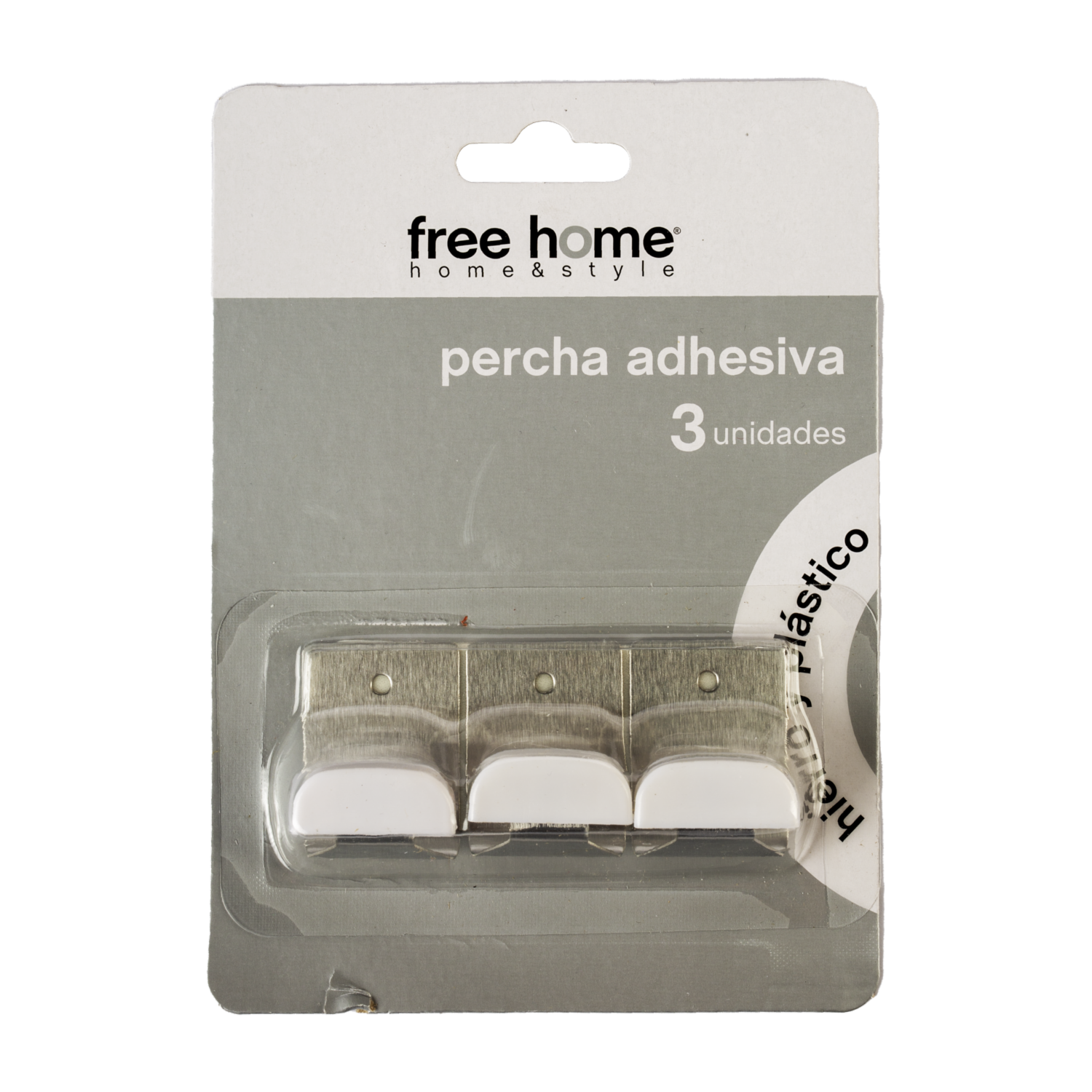 Set Ganchos Adhesivos Metal Y Plástico Blanco FREE HOME x 3 Piezas